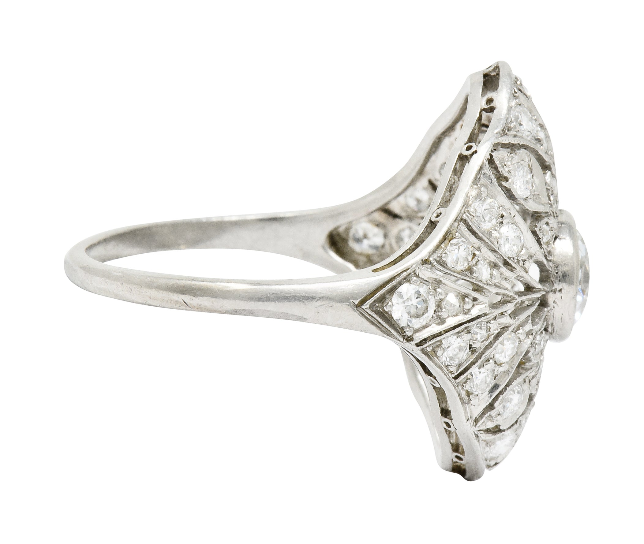 Edwardian 1.70 CTW Diamond Platinum Foliate Dinner Ring - Wilson's Estate Jewelry