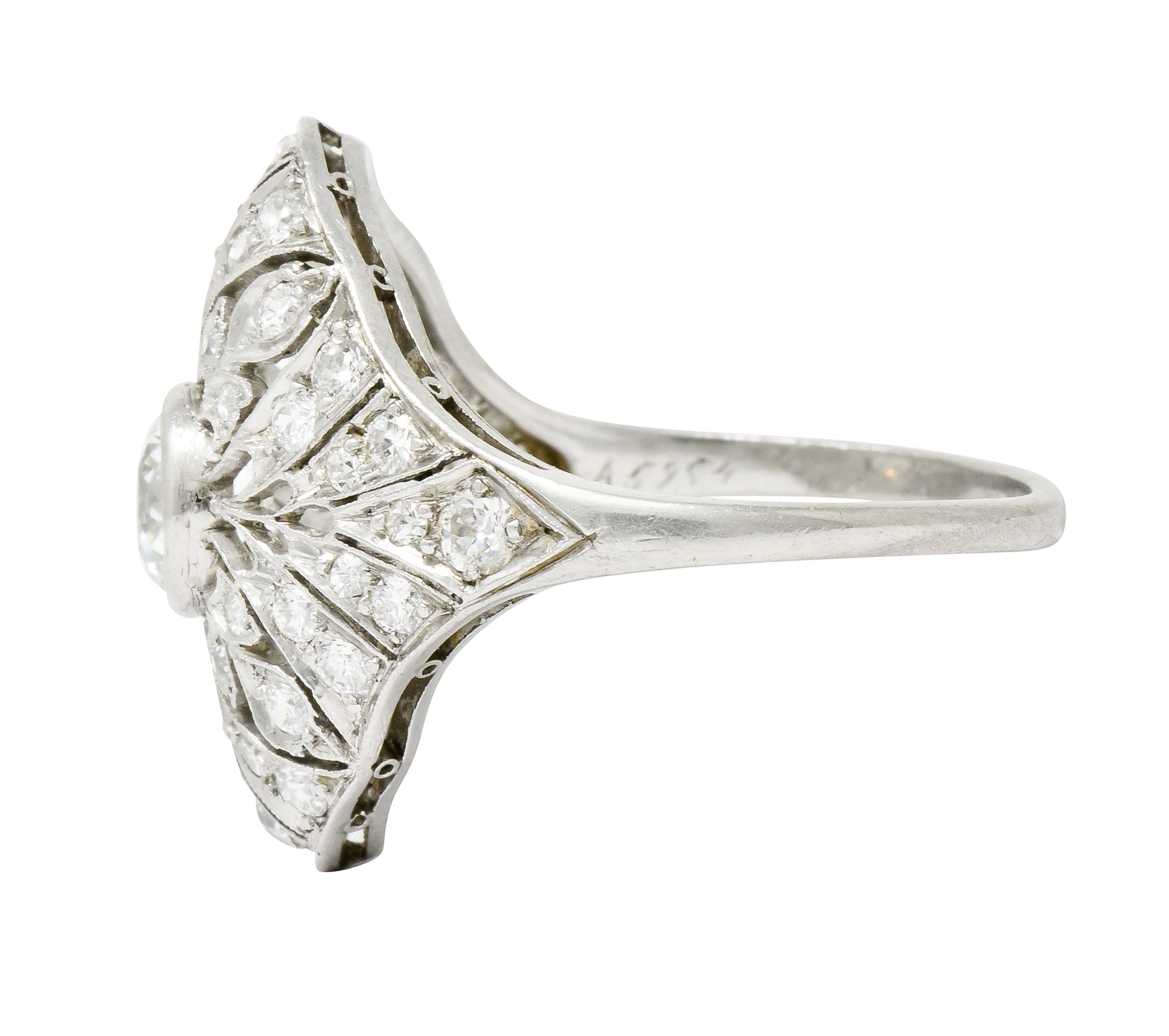 Edwardian 1.70 CTW Diamond Platinum Foliate Dinner Ring - Wilson's Estate Jewelry