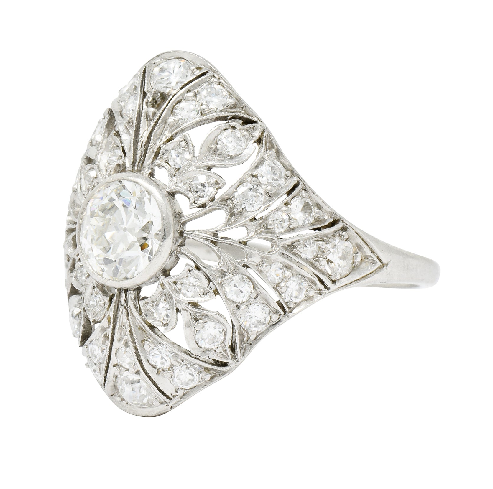 Edwardian 1.70 CTW Diamond Platinum Foliate Dinner Ring - Wilson's Estate Jewelry