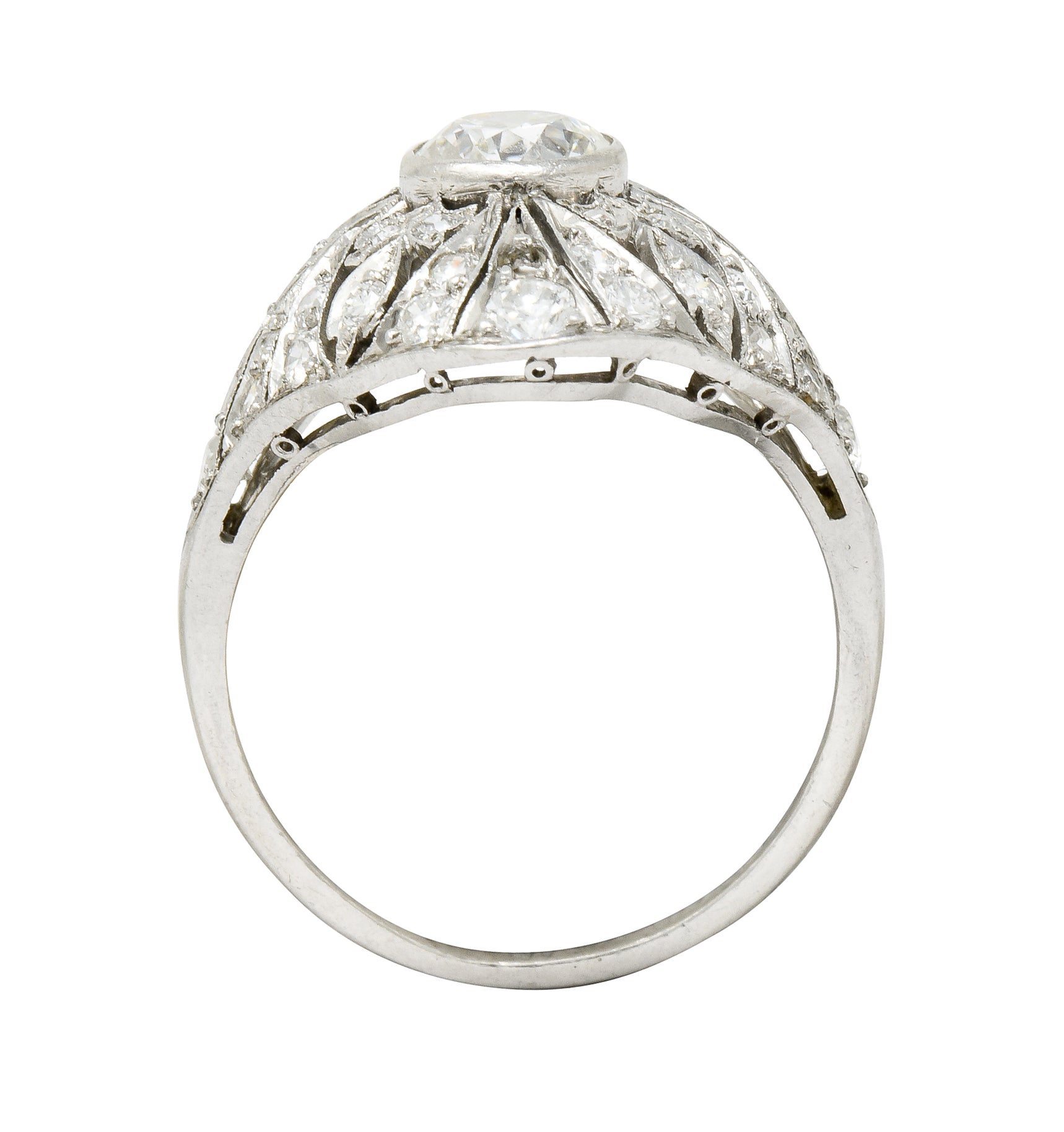Edwardian 1.70 CTW Diamond Platinum Foliate Dinner Ring - Wilson's Estate Jewelry
