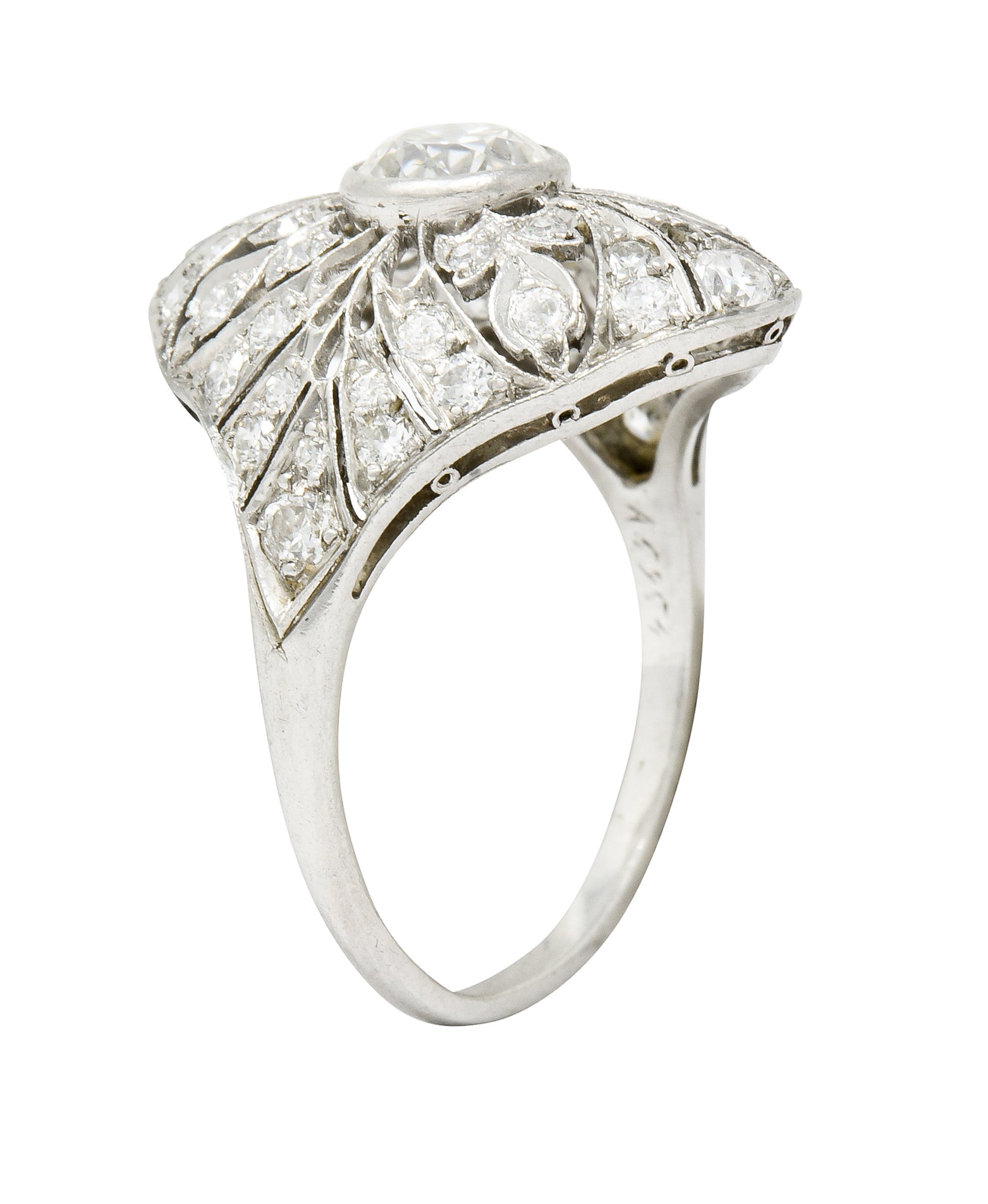 Edwardian 1.70 CTW Diamond Platinum Foliate Dinner Ring - Wilson's Estate Jewelry