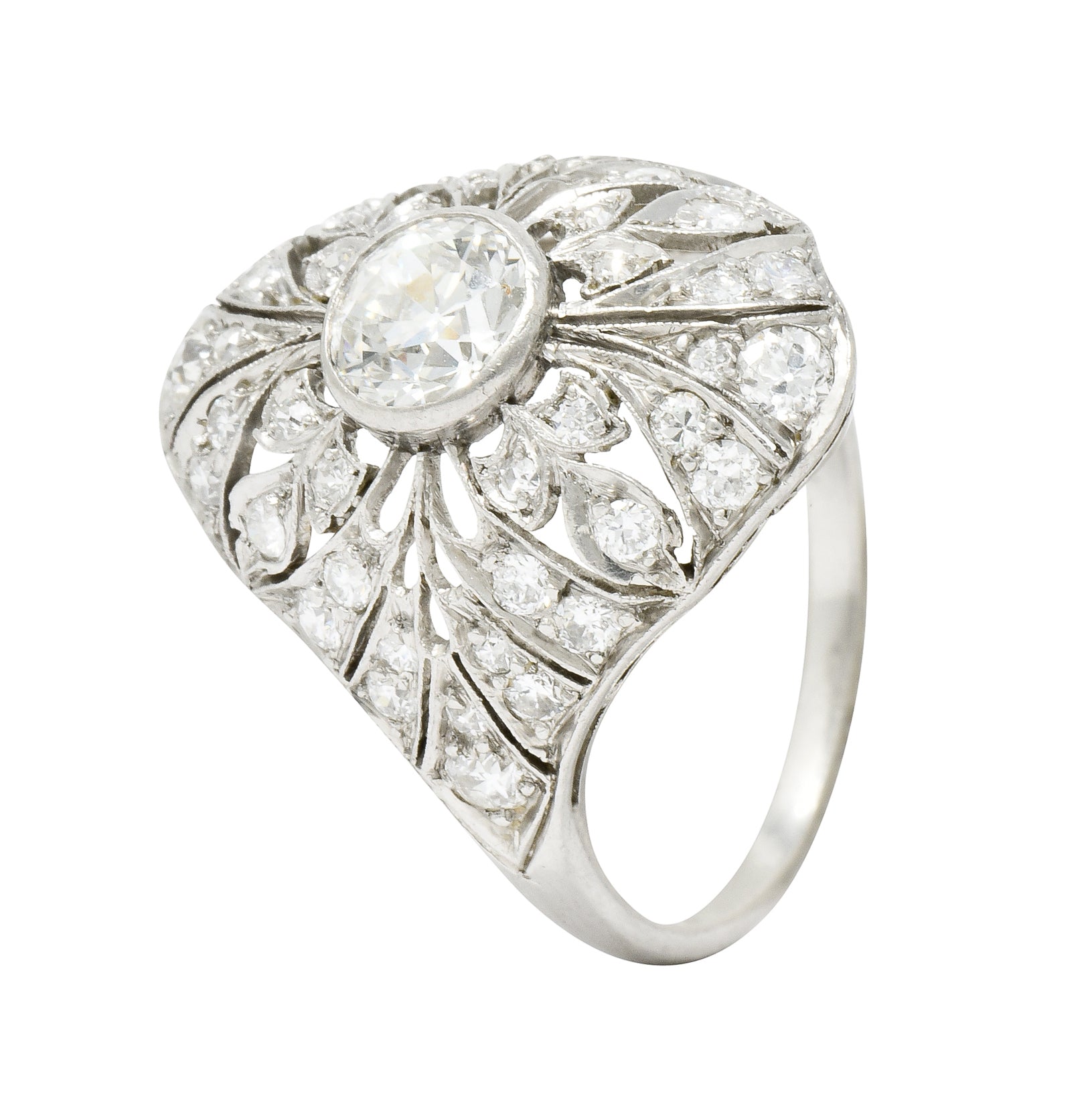 Edwardian 1.70 CTW Diamond Platinum Foliate Dinner Ring - Wilson's Estate Jewelry