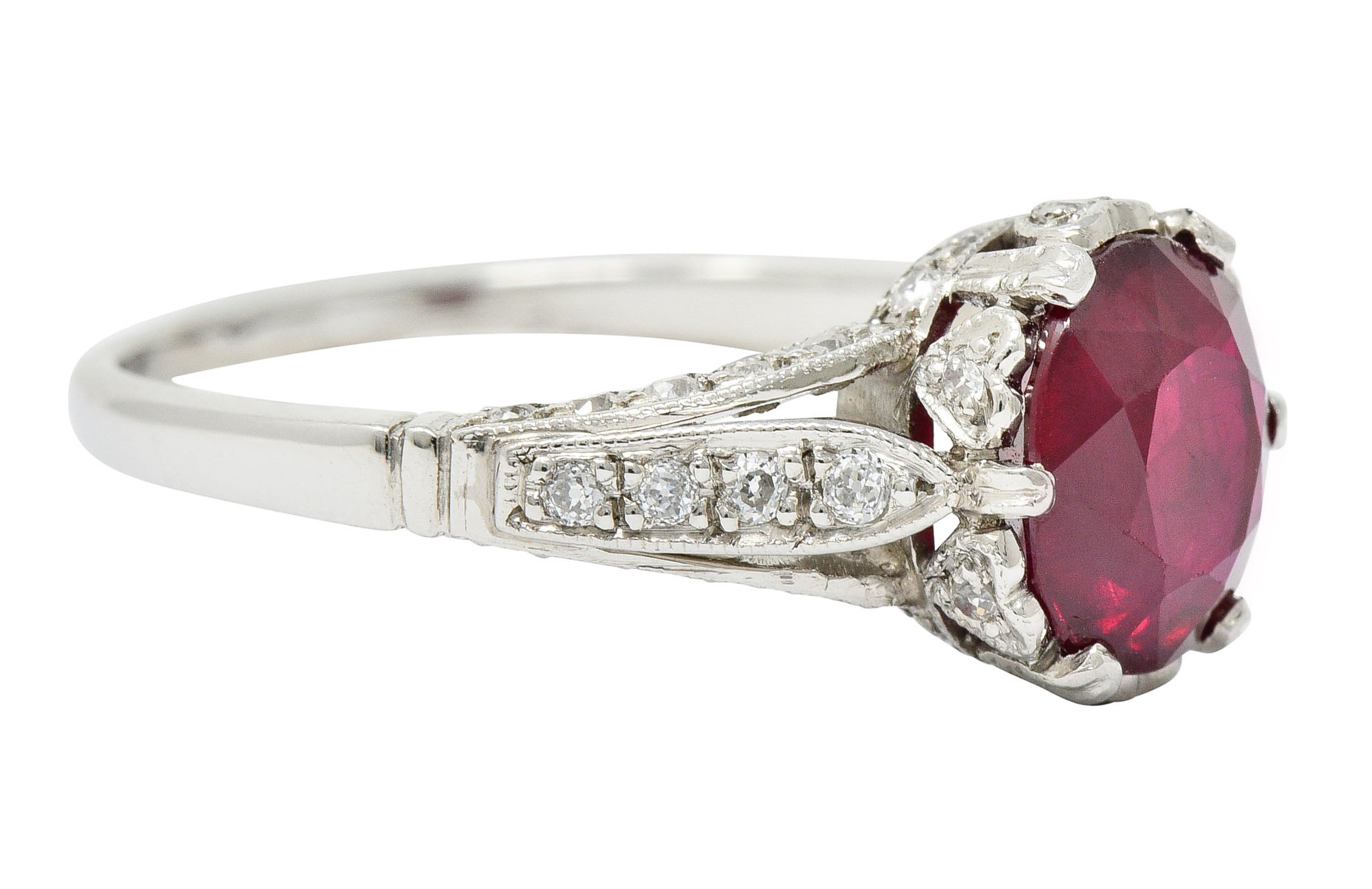 Vintage 2.44 CTW Burma Ruby Diamond Platinum Heart Ring AGLRing - Wilson's Estate Jewelry