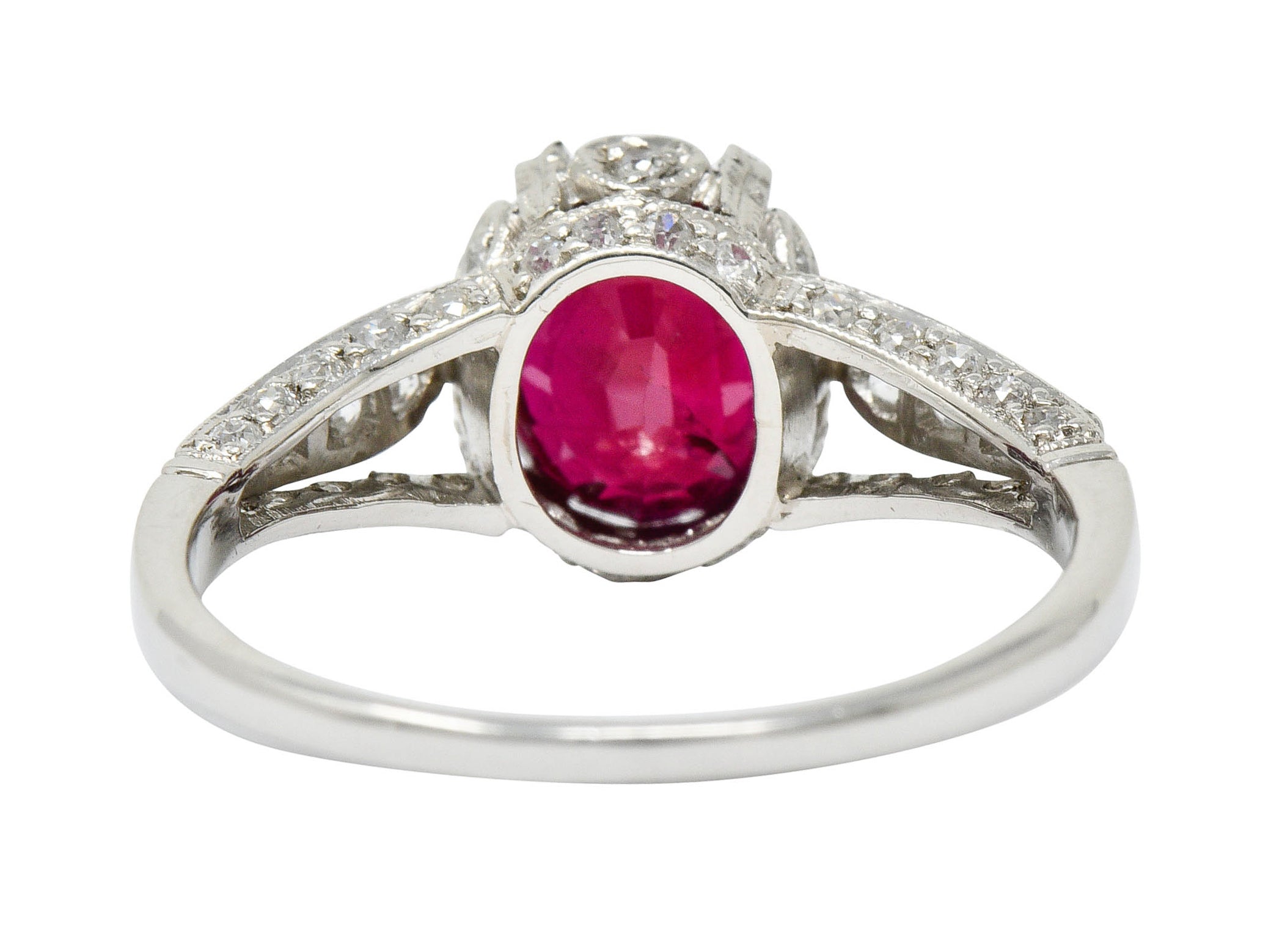 Vintage 2.44 CTW Burma Ruby Diamond Platinum Heart Ring AGLRing - Wilson's Estate Jewelry