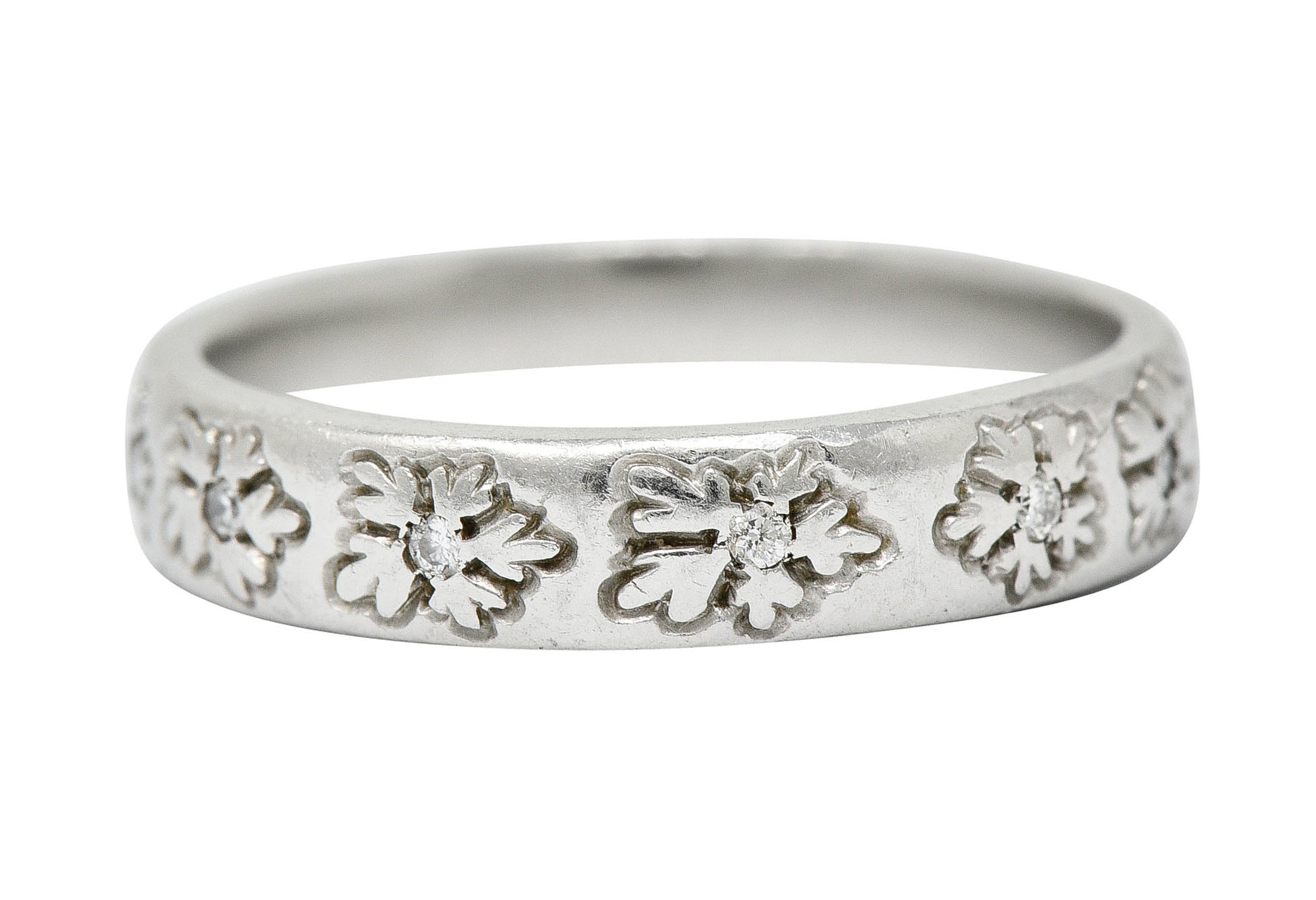 Modern Diamond Platinum Floral Eternity Band RingRing - Wilson's Estate Jewelry