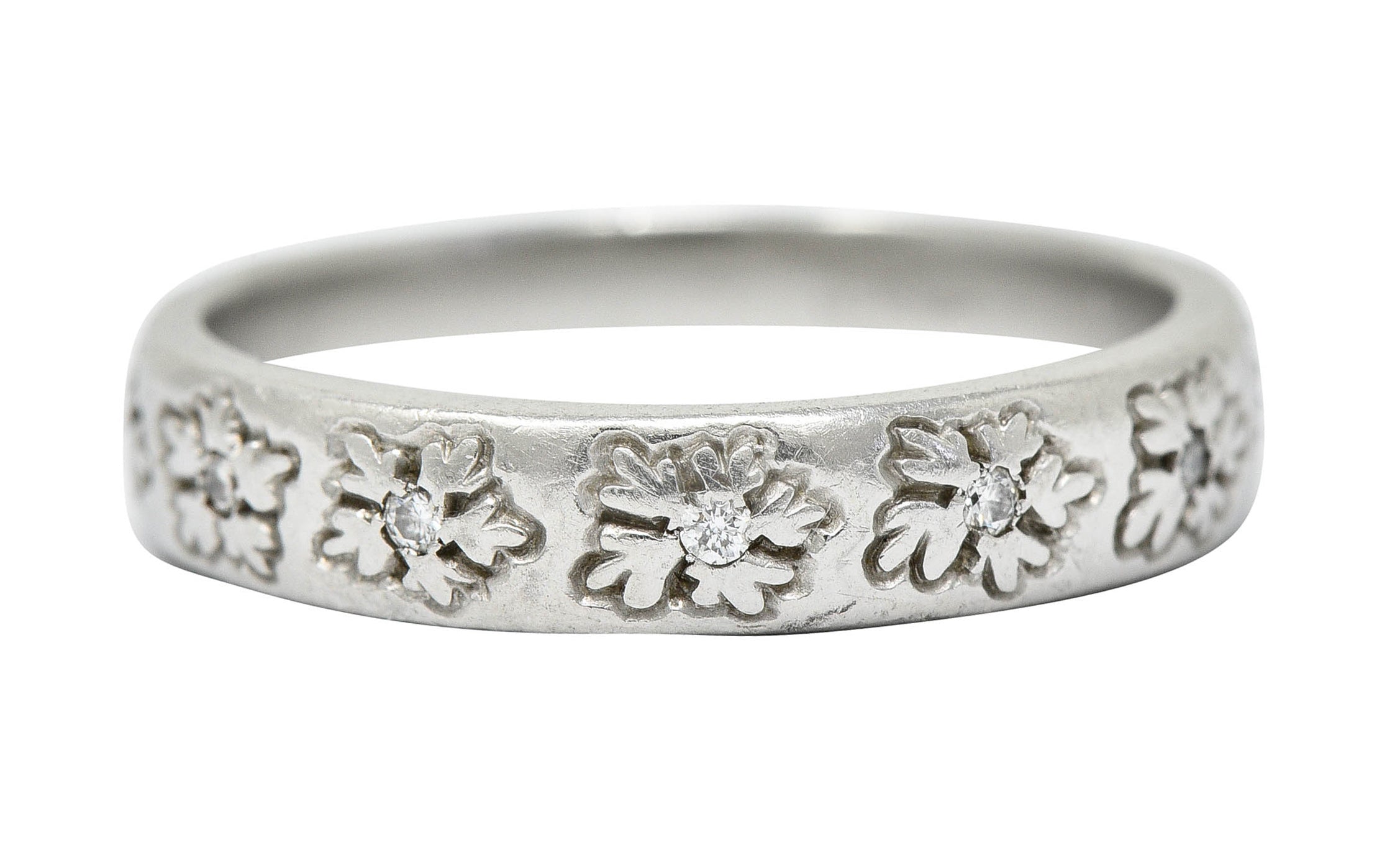 Modern Diamond Platinum Floral Eternity Band RingRing - Wilson's Estate Jewelry