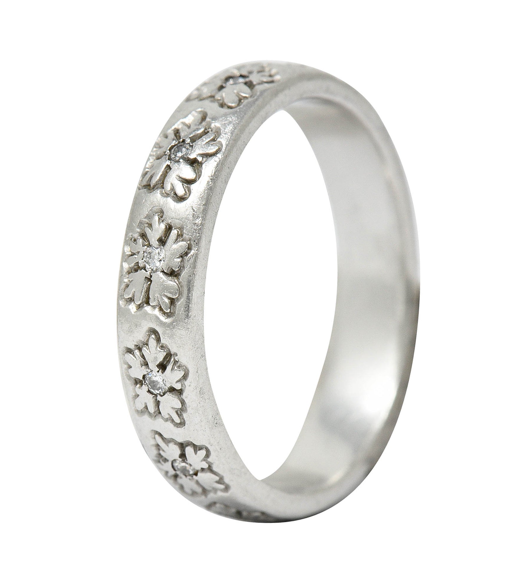 Modern Diamond Platinum Floral Eternity Band RingRing - Wilson's Estate Jewelry