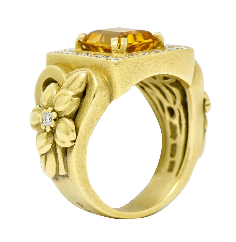 Kieselstein Cord Heliodor Golden Beryl Diamond 18 Karat Gold Flower RingRing - Wilson's Estate Jewelry