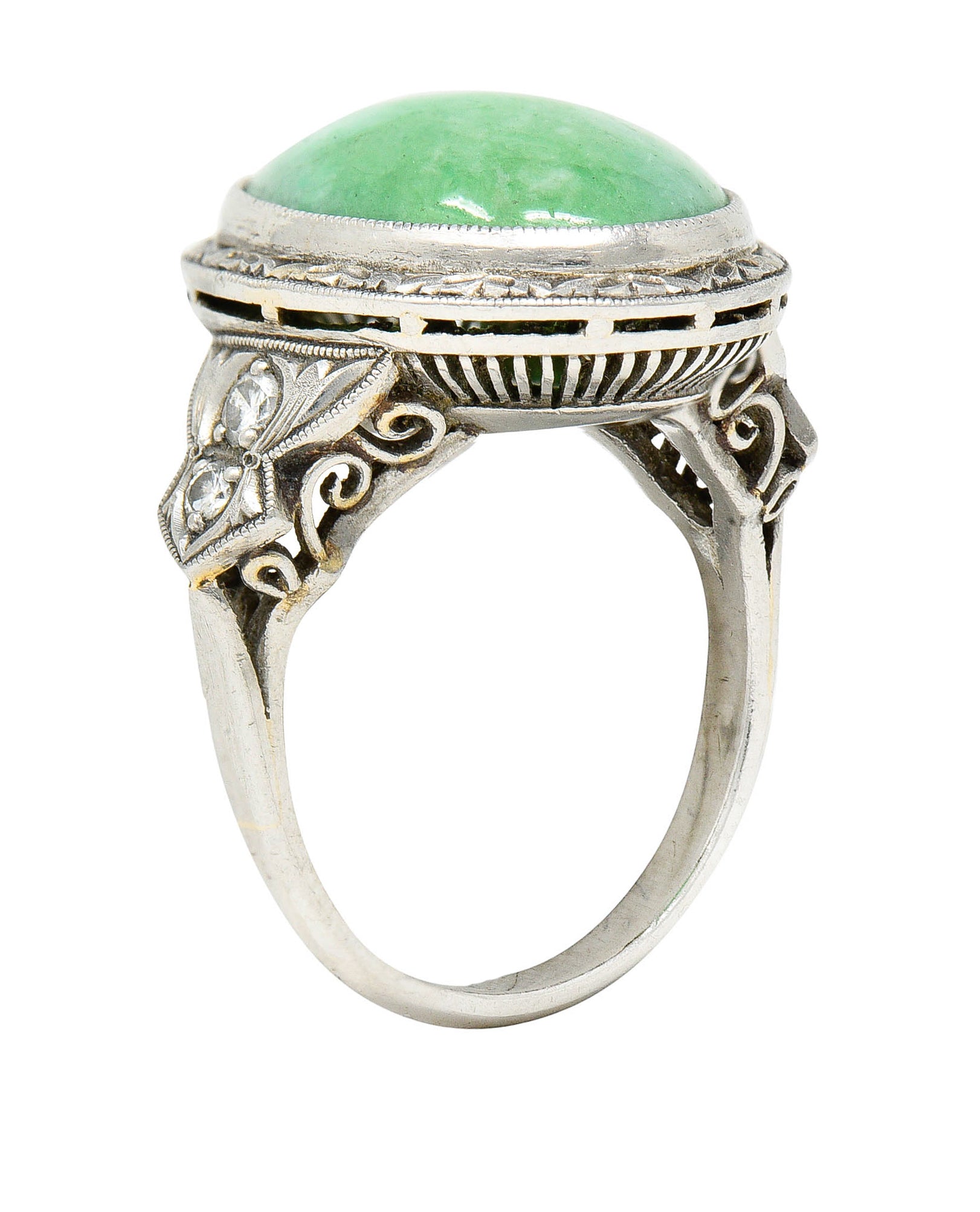 Art Deco Jade Diamond Platinum Cabochon RingRing - Wilson's Estate Jewelry