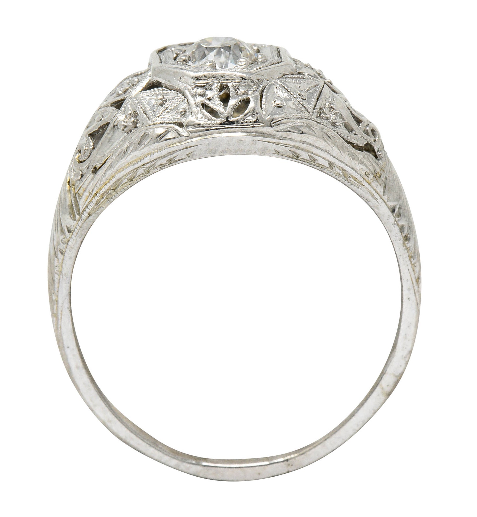 Early Art Deco 0.34 CTW Diamond Platinum-Topped 18 Karat White Gold Foliate Engagement RingRing - Wilson's Estate Jewelry