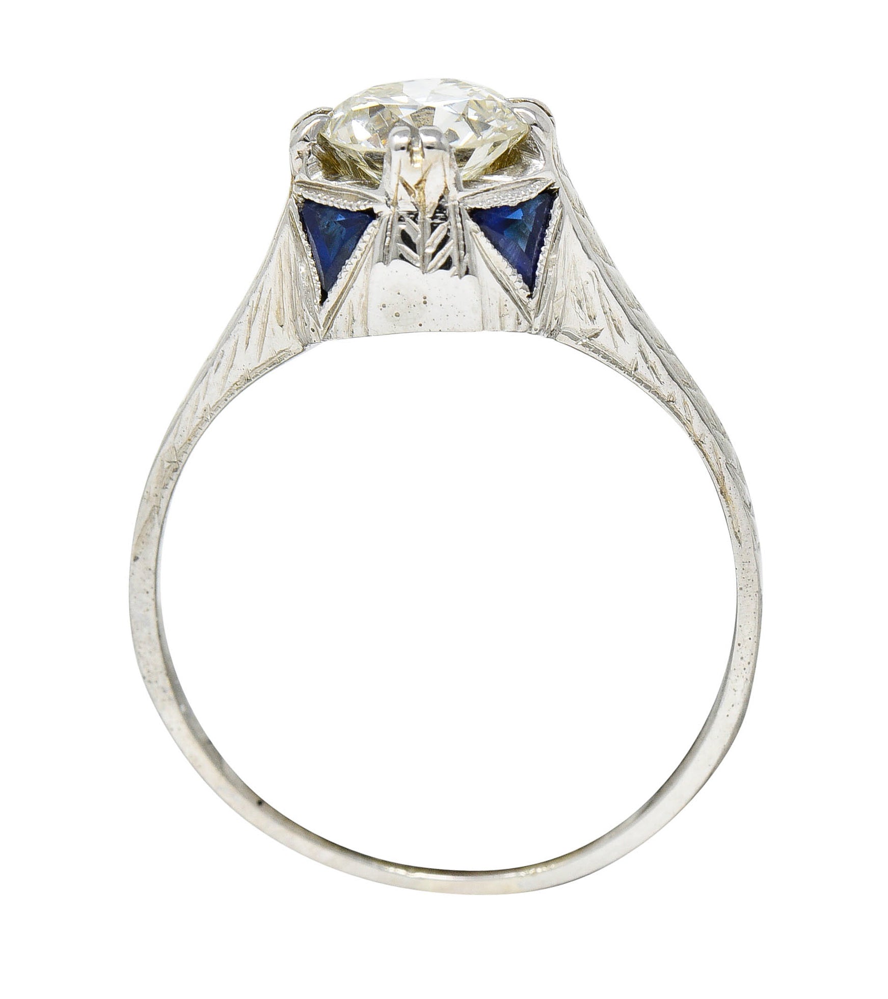 Art Deco 0.75 CTW Diamond Sapphire 18 White Gold Engagement RingRing - Wilson's Estate Jewelry