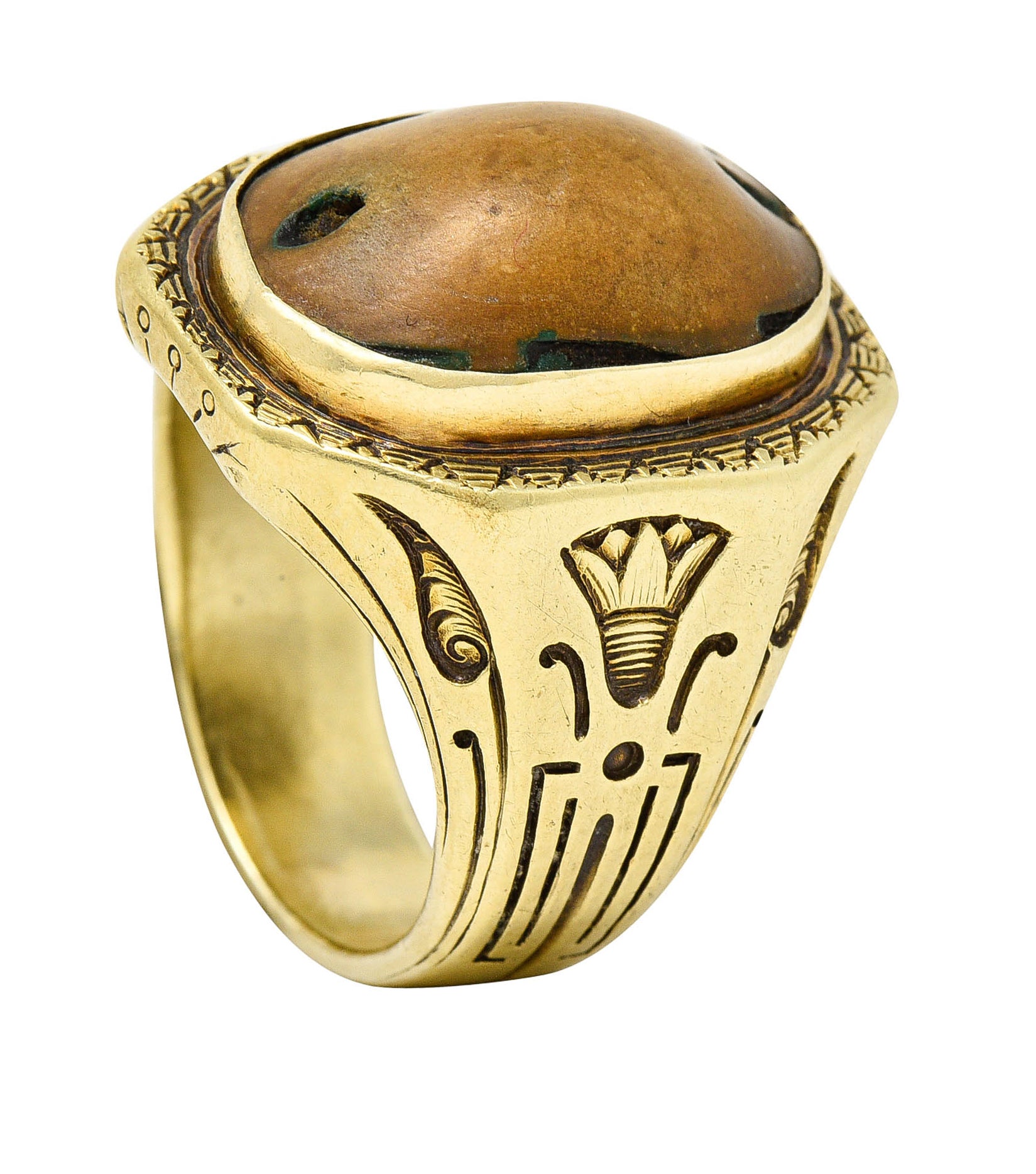 Egyptian Revival Hardstone 14 Karat Gold Unisex Scarab RingRing - Wilson's Estate Jewelry