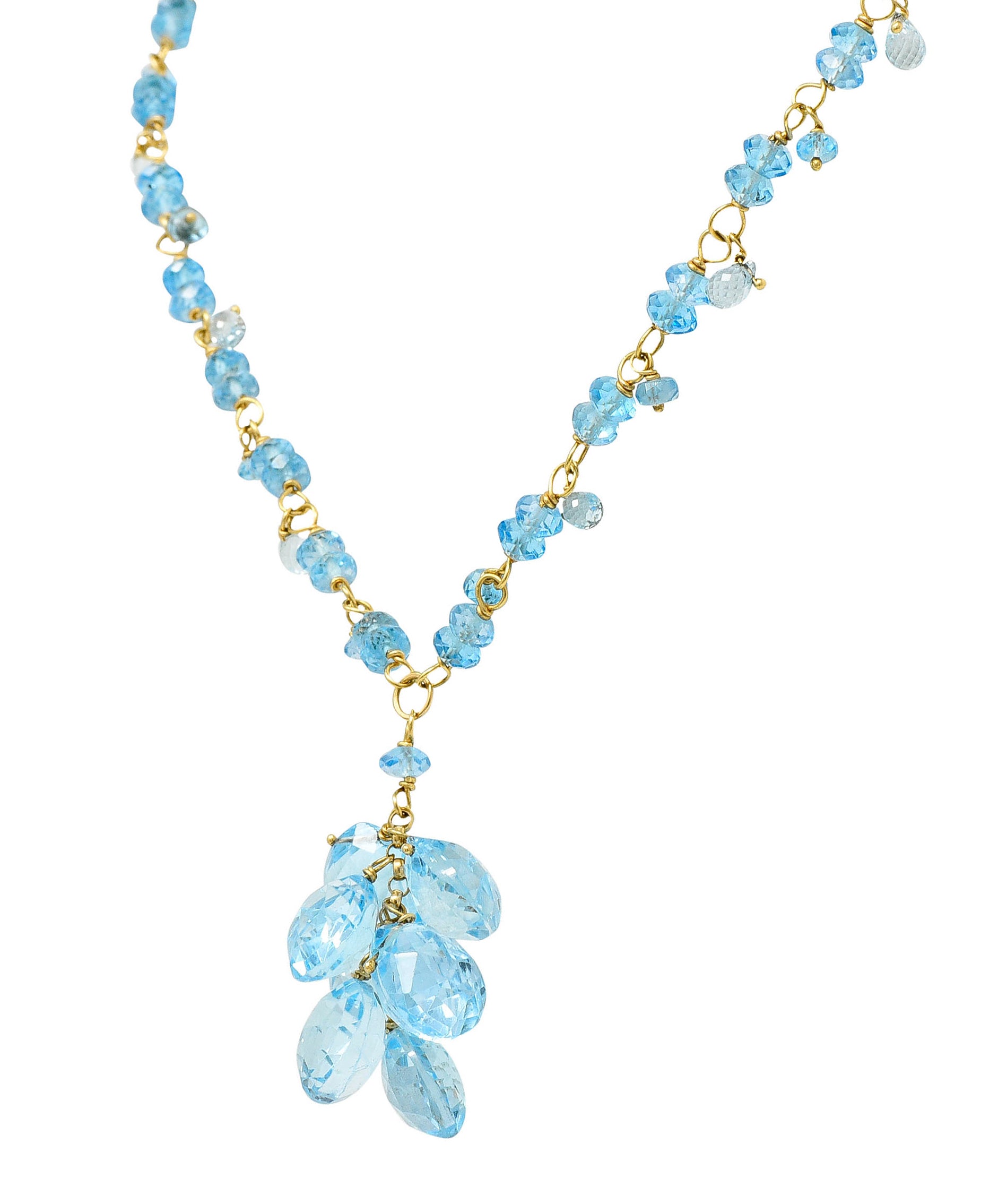 Contemporary Blue Topaz 18 Karat Gold Station Tassel NecklaceNecklace - Wilson's Estate Jewelry