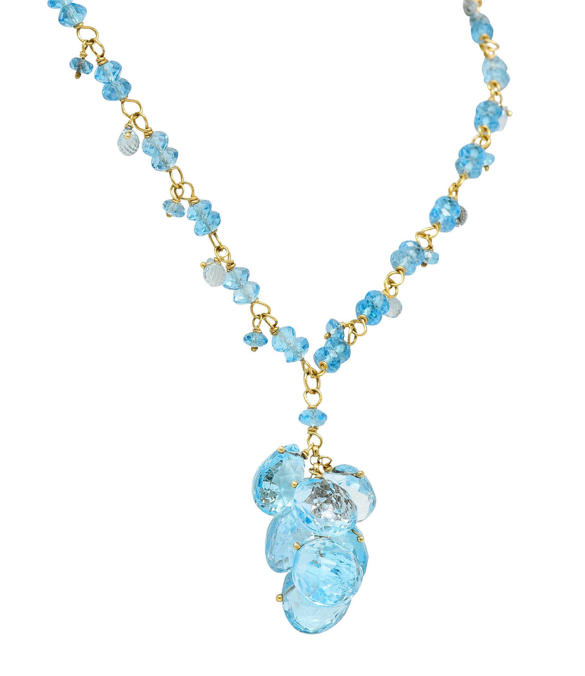 Contemporary Blue Topaz 18 Karat Gold Station Tassel NecklaceNecklace - Wilson's Estate Jewelry