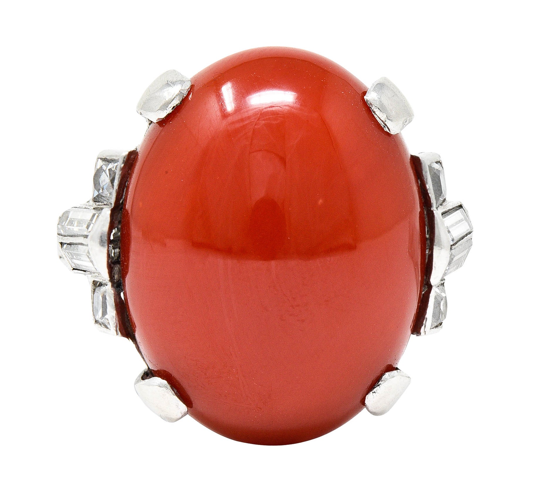 Art Deco Tiffany & Co. Coral Diamond Platinum Cabochon RingRing - Wilson's Estate Jewelry