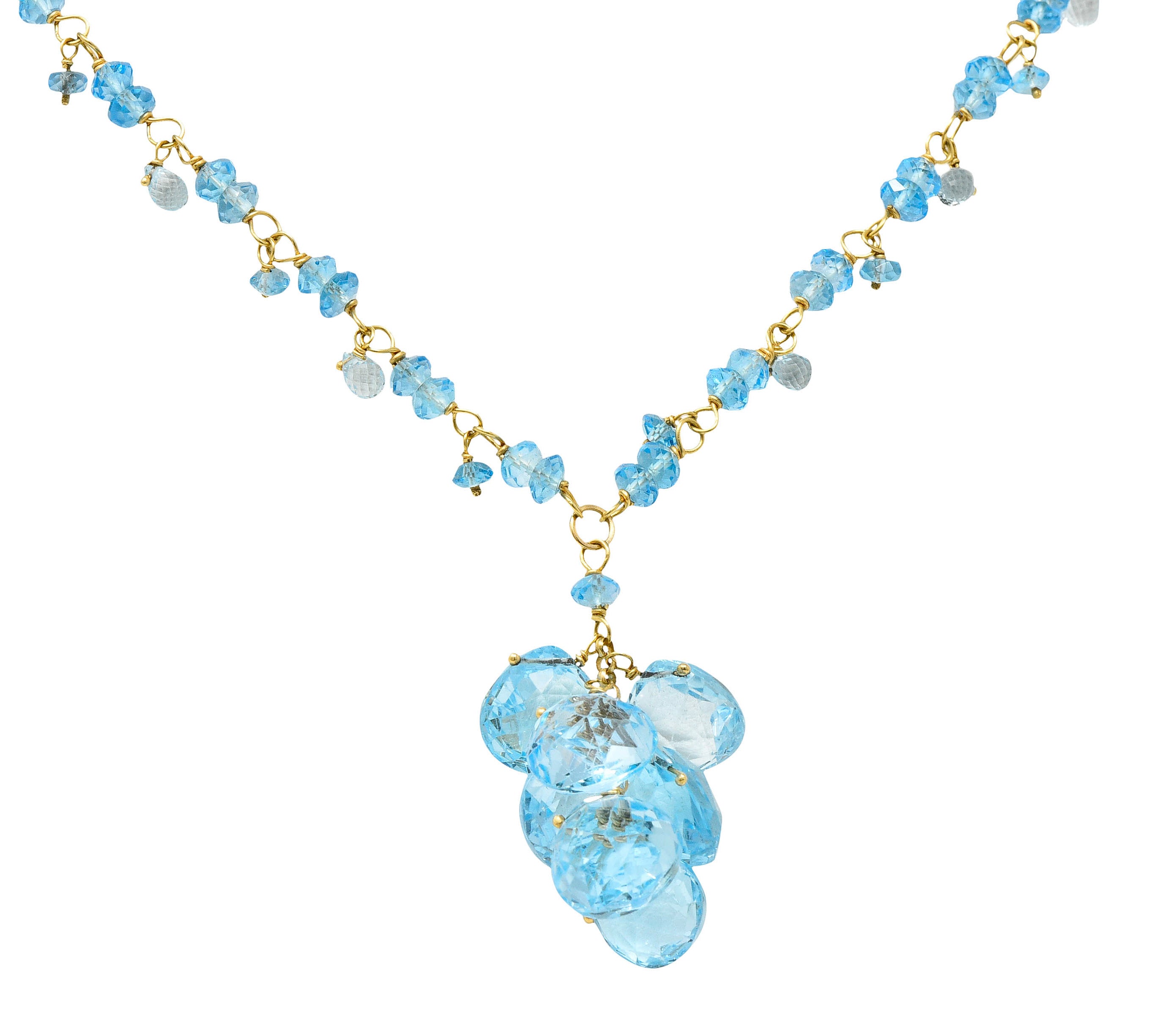 Contemporary Blue Topaz 18 Karat Gold Station Tassel NecklaceNecklace - Wilson's Estate Jewelry