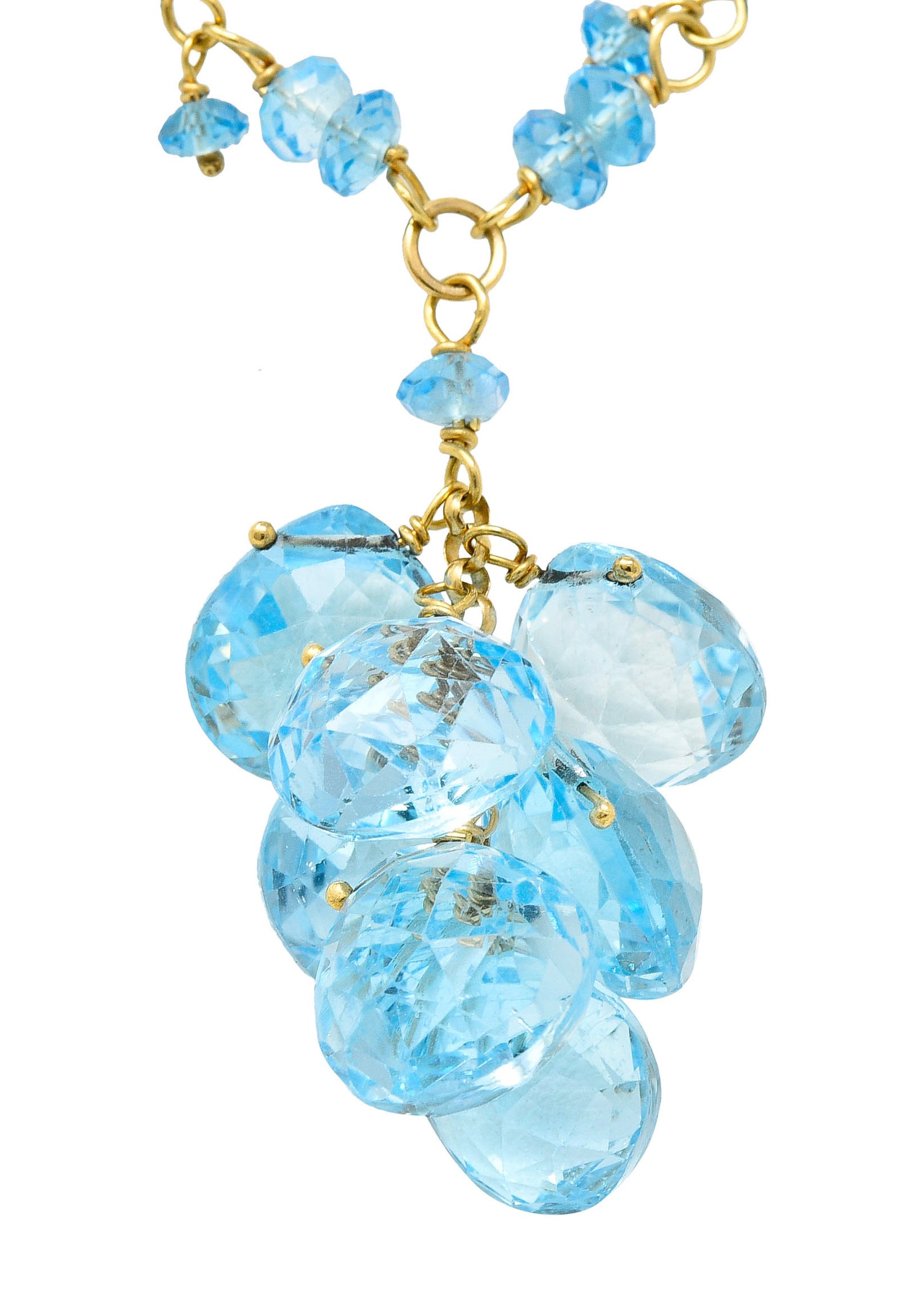 Contemporary Blue Topaz 18 Karat Gold Station Tassel NecklaceNecklace - Wilson's Estate Jewelry