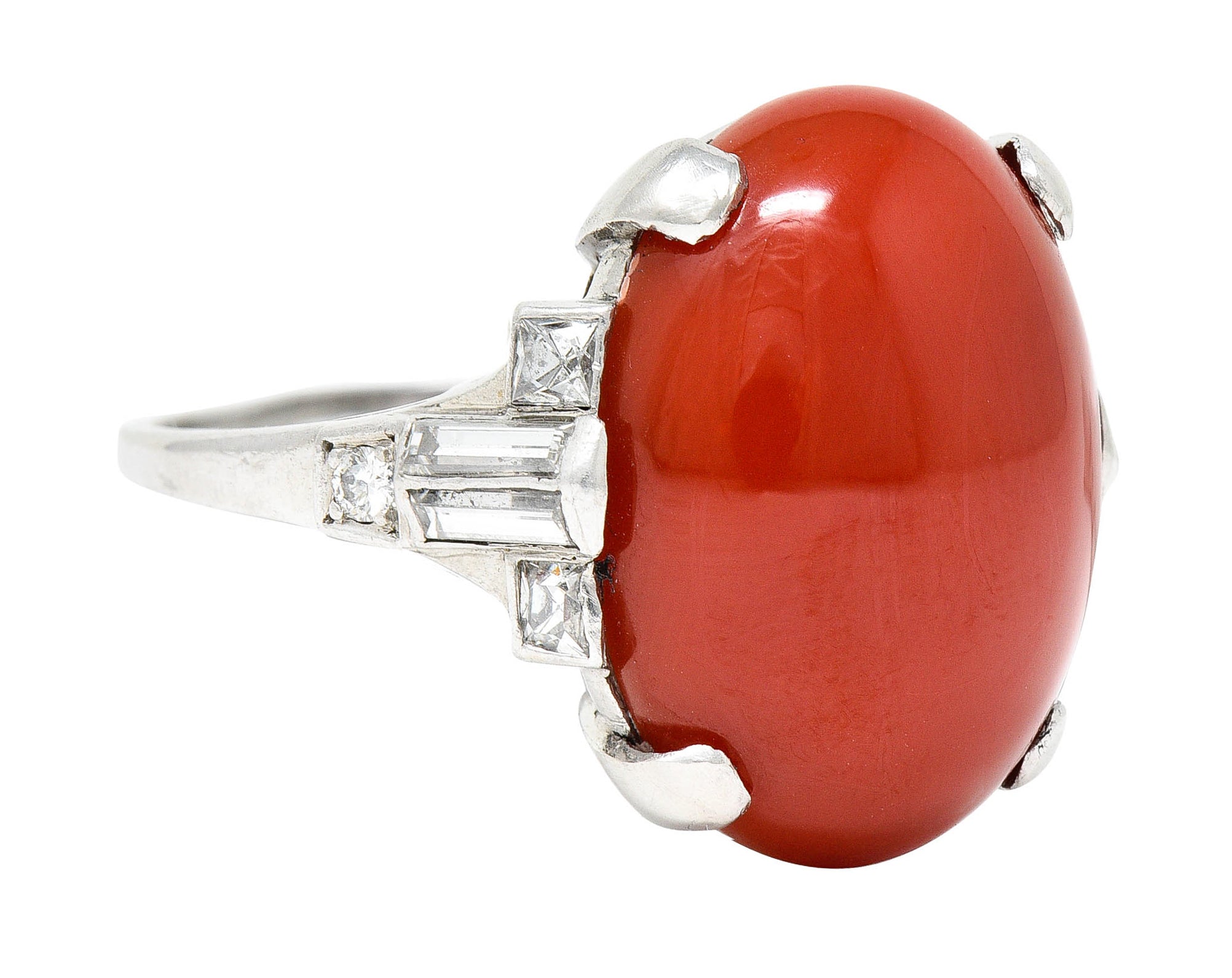 Art Deco Tiffany & Co. Coral Diamond Platinum Cabochon RingRing - Wilson's Estate Jewelry
