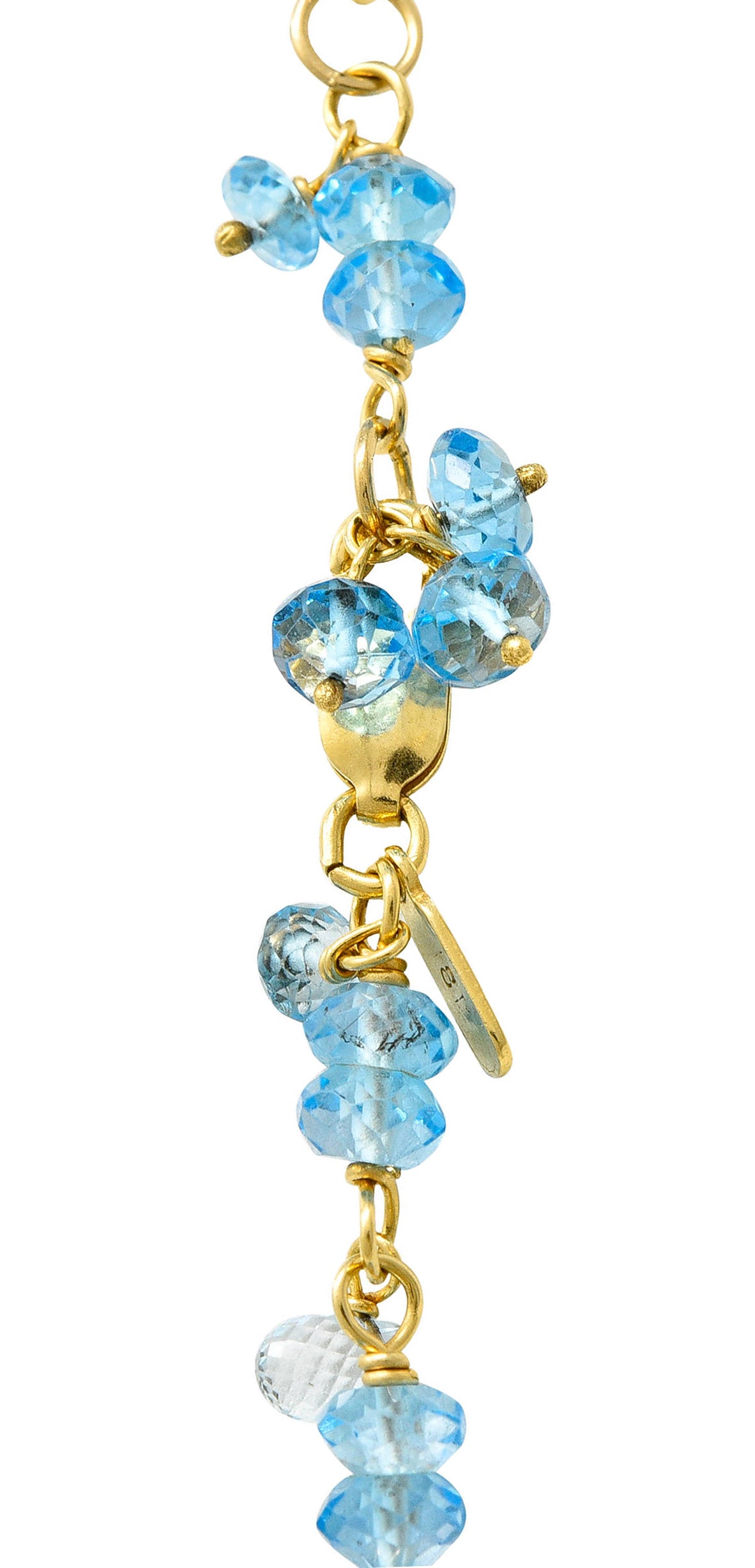 Contemporary Blue Topaz 18 Karat Gold Station Tassel NecklaceNecklace - Wilson's Estate Jewelry