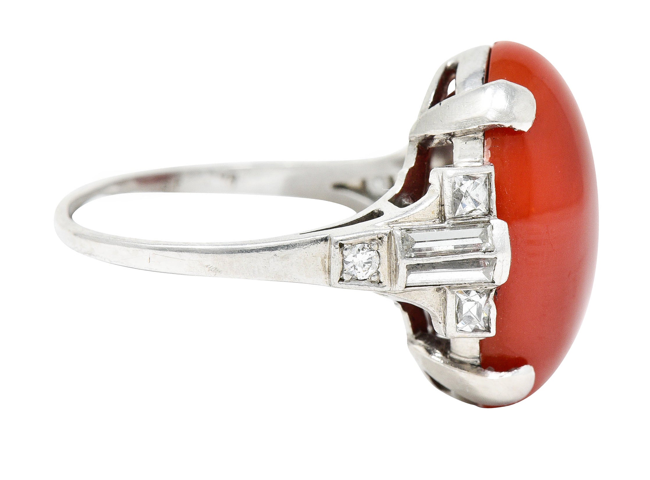 Art Deco Tiffany & Co. Coral Diamond Platinum Cabochon RingRing - Wilson's Estate Jewelry