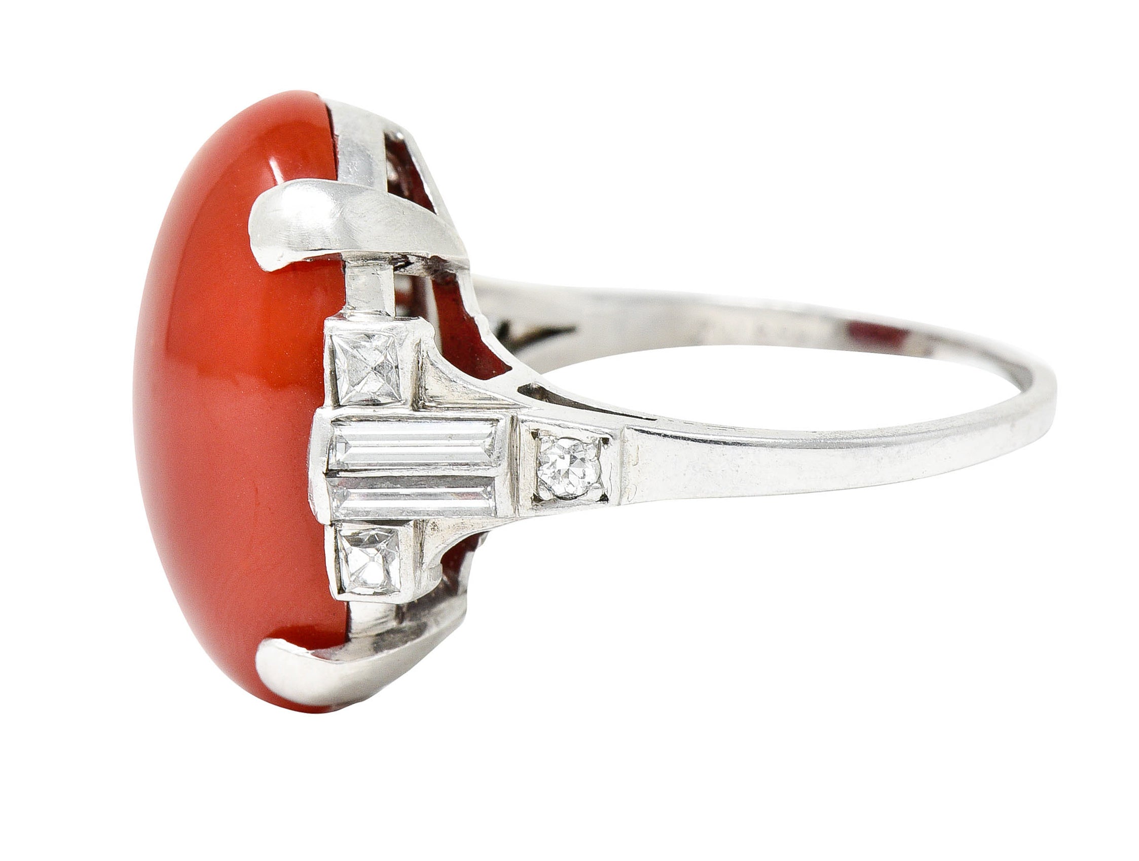 Art Deco Tiffany & Co. Coral Diamond Platinum Cabochon RingRing - Wilson's Estate Jewelry