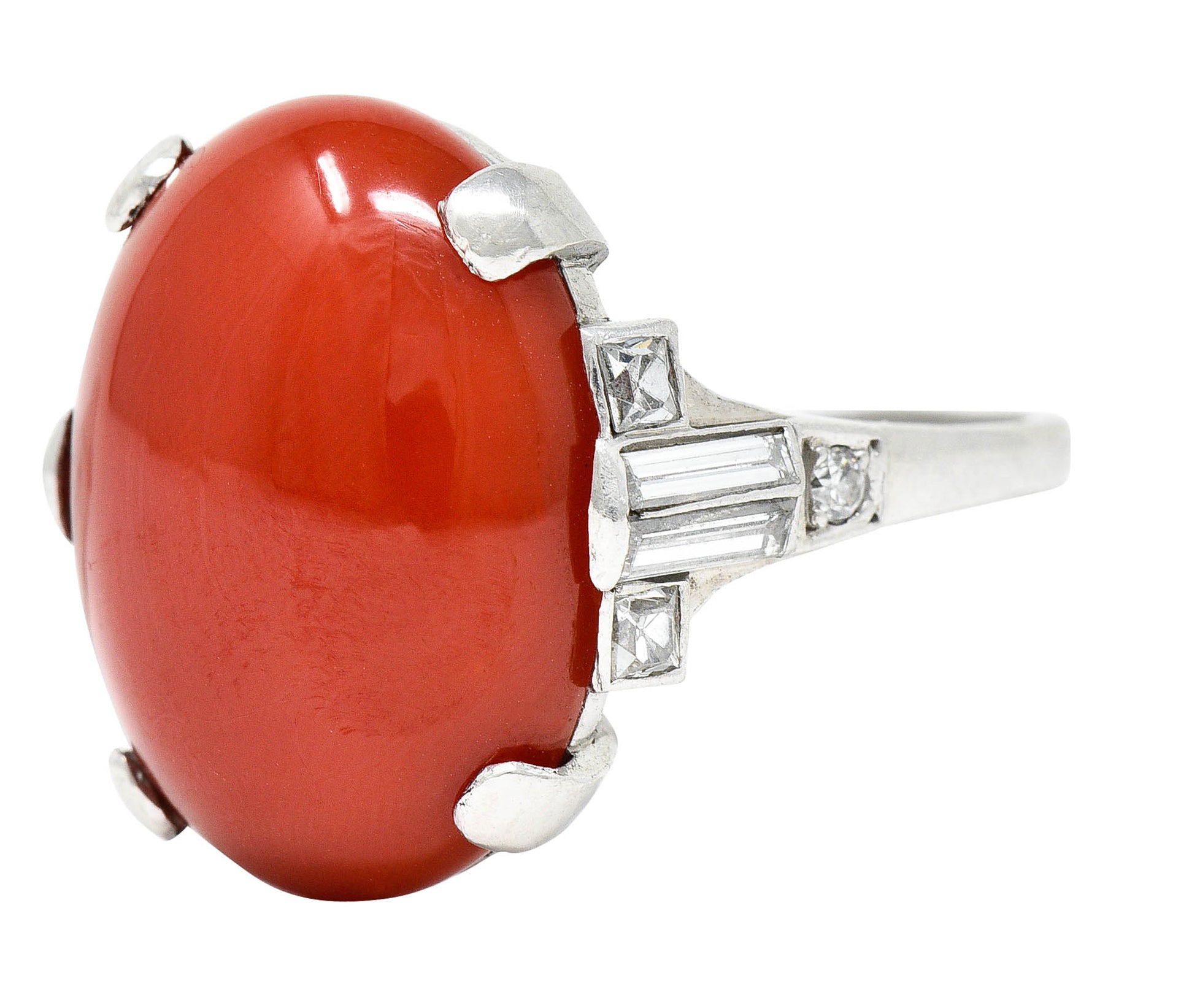 Art Deco Tiffany & Co. Coral Diamond Platinum Cabochon RingRing - Wilson's Estate Jewelry