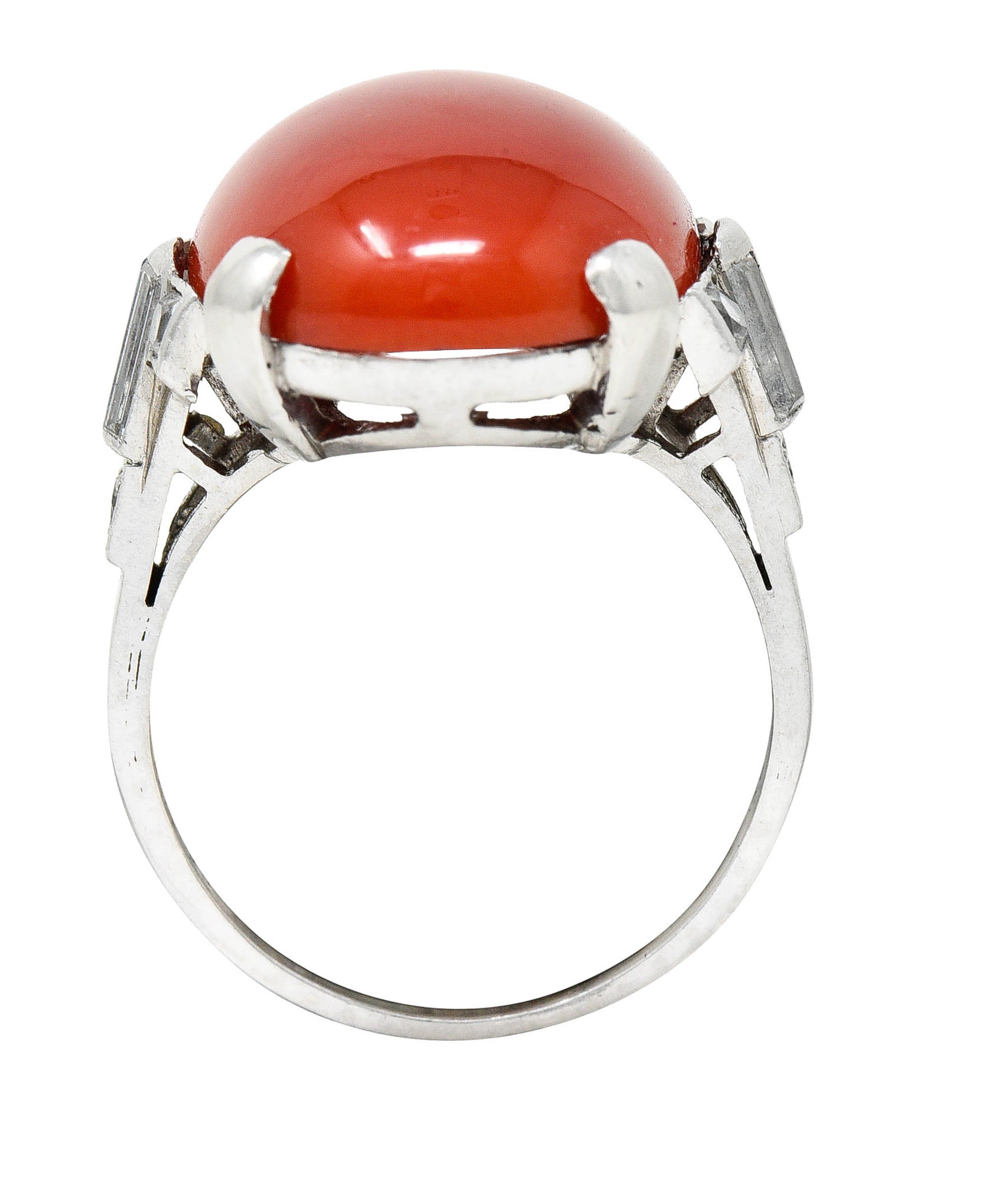 Art Deco Tiffany & Co. Coral Diamond Platinum Cabochon RingRing - Wilson's Estate Jewelry