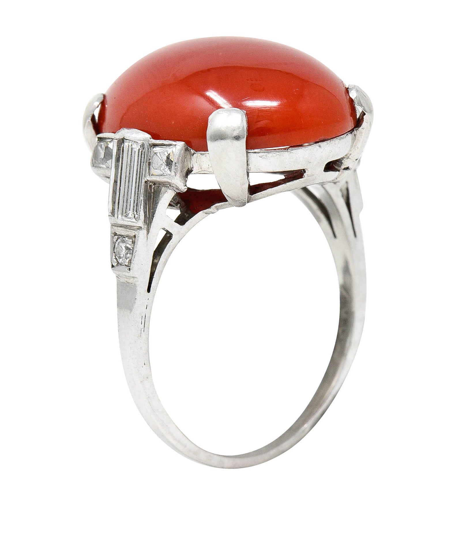 Art Deco Tiffany & Co. Coral Diamond Platinum Cabochon RingRing - Wilson's Estate Jewelry