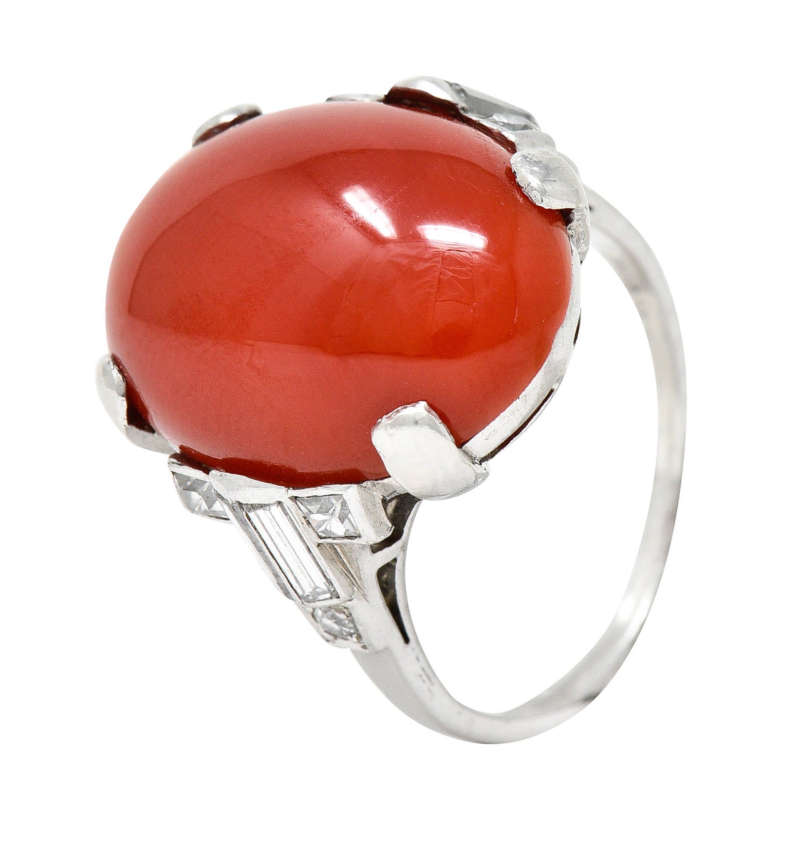 Art Deco Tiffany & Co. Coral Diamond Platinum Cabochon RingRing - Wilson's Estate Jewelry