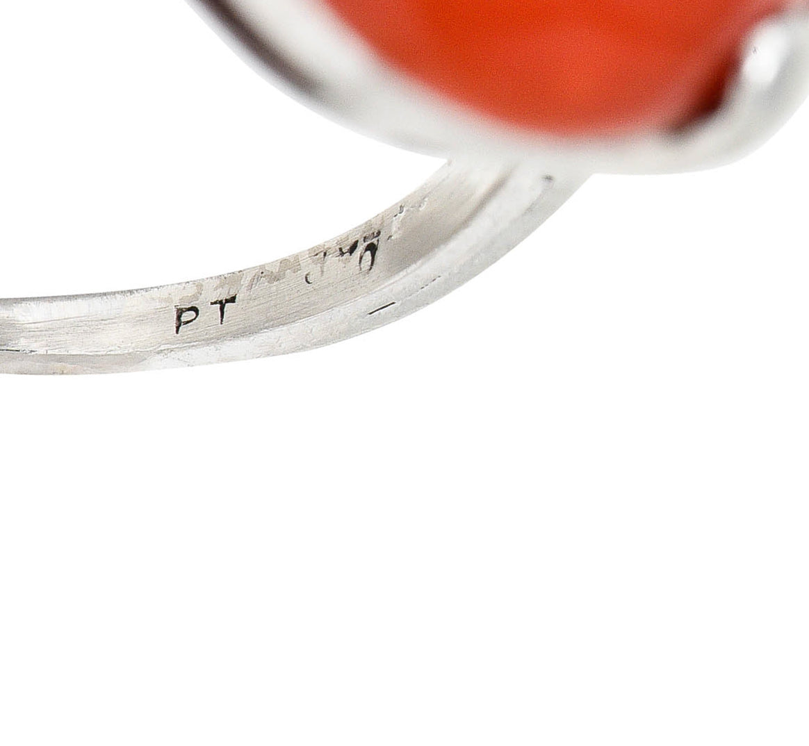 Art Deco Tiffany & Co. Coral Diamond Platinum Cabochon RingRing - Wilson's Estate Jewelry