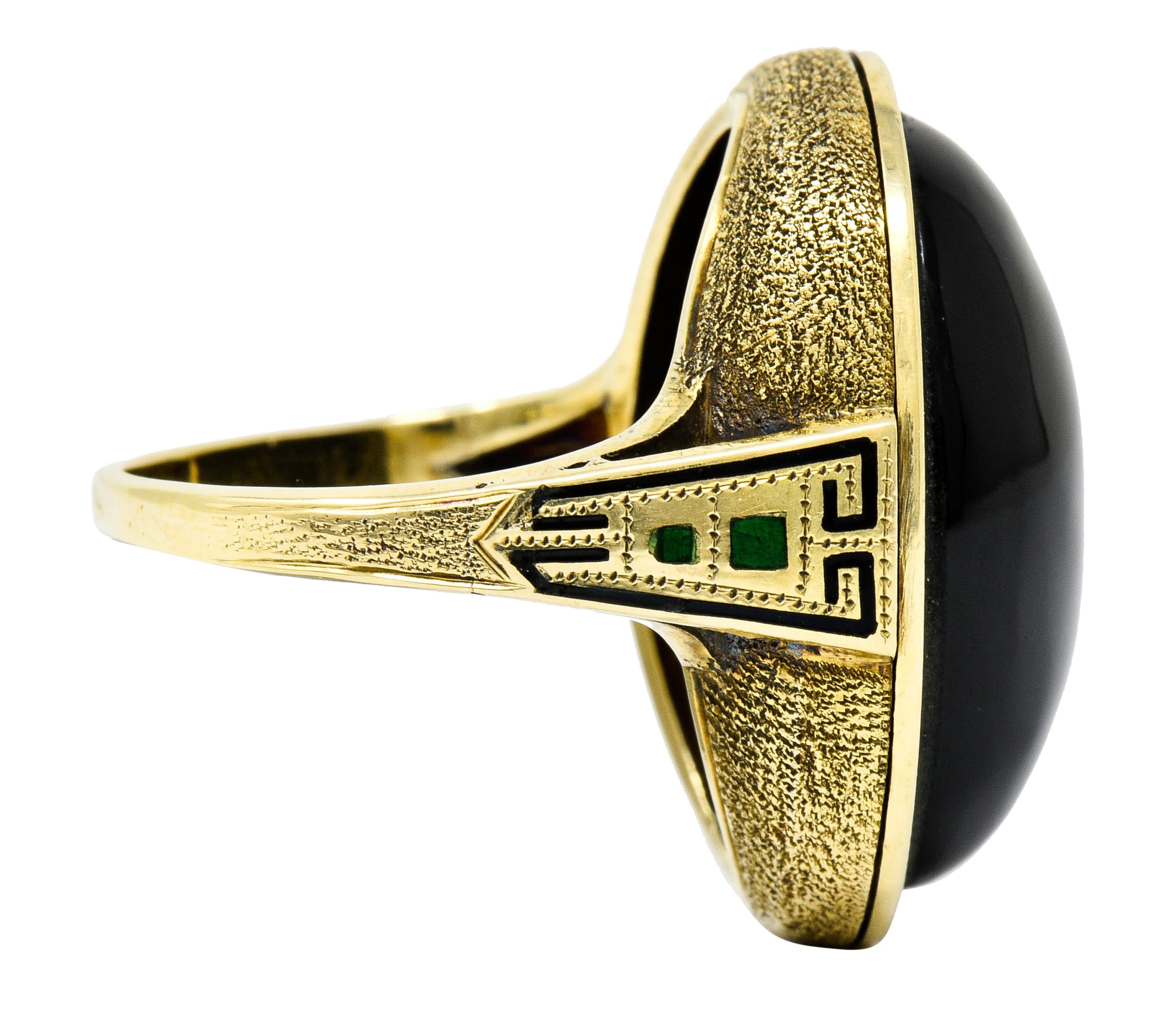 Art Deco Onyx Enamel 14 Karat Gold Cabochon Statement RingRing - Wilson's Estate Jewelry