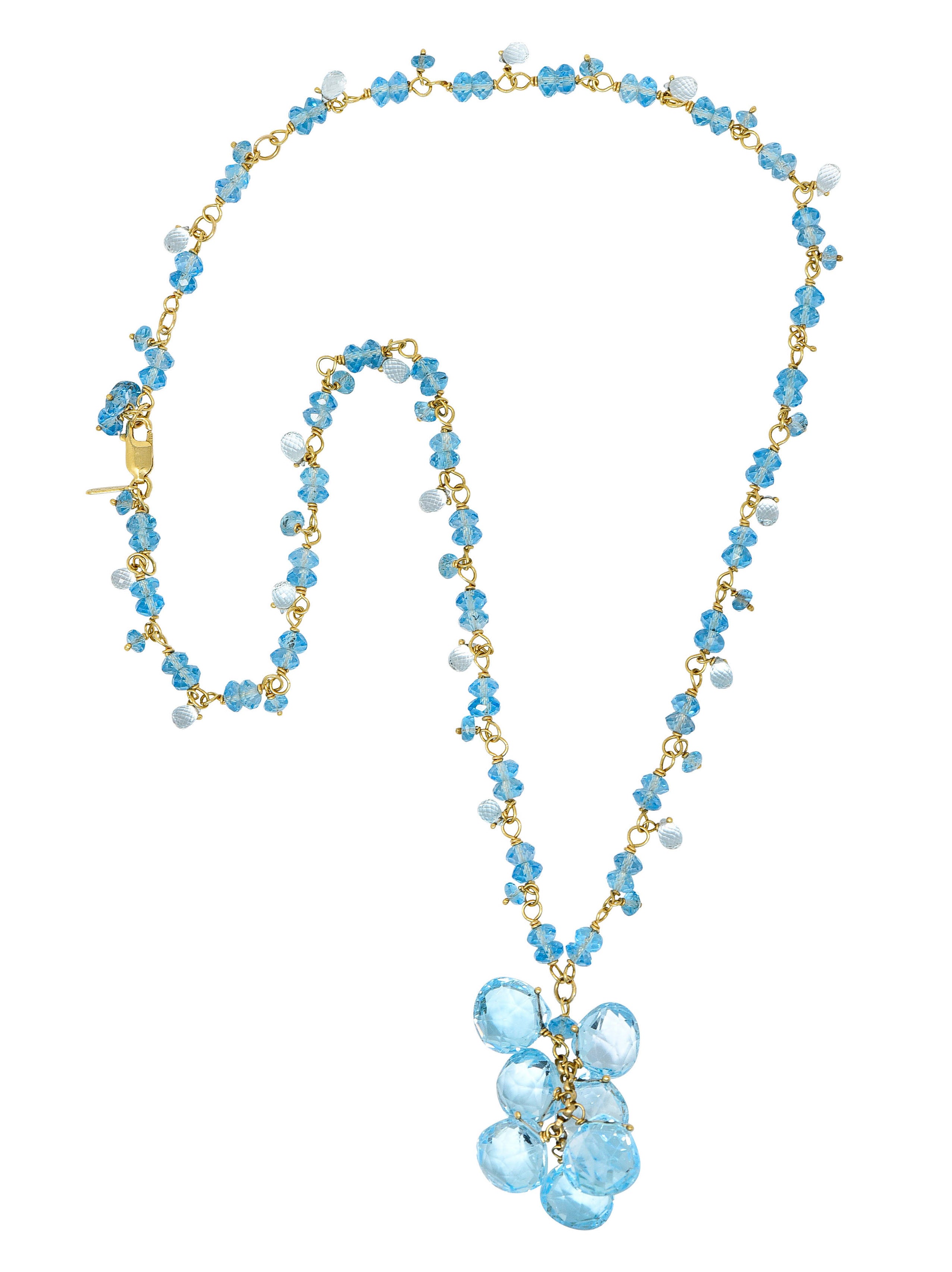 Contemporary Blue Topaz 18 Karat Gold Station Tassel NecklaceNecklace - Wilson's Estate Jewelry