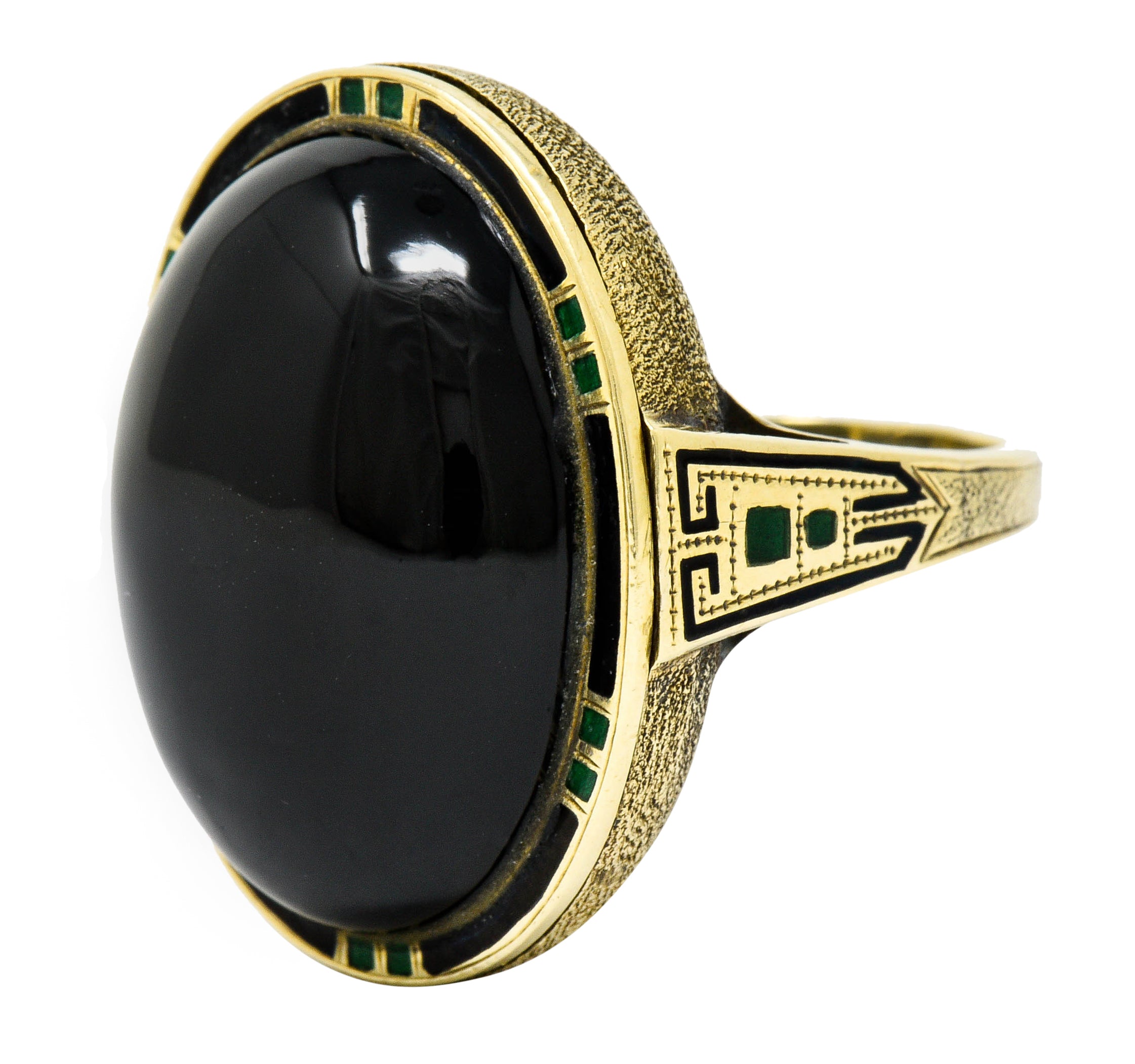 Art Deco Onyx Enamel 14 Karat Gold Cabochon Statement RingRing - Wilson's Estate Jewelry