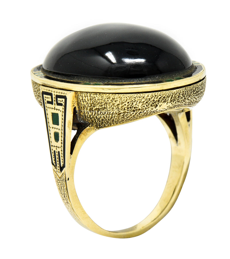 Art Deco Onyx Enamel 14 Karat Gold Cabochon Statement RingRing - Wilson's Estate Jewelry