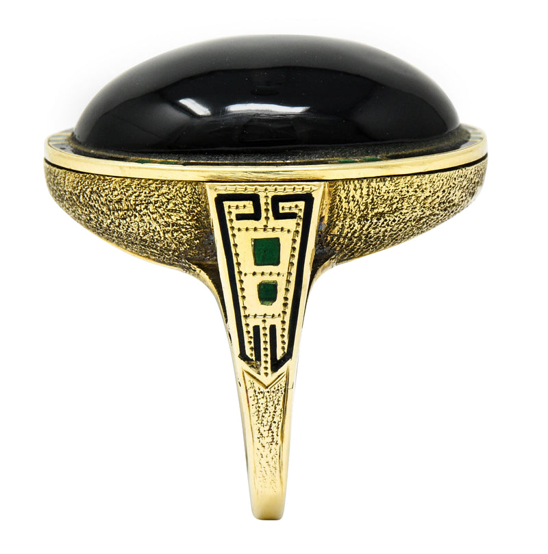 Art Deco Onyx Enamel 14 Karat Gold Cabochon Statement RingRing - Wilson's Estate Jewelry