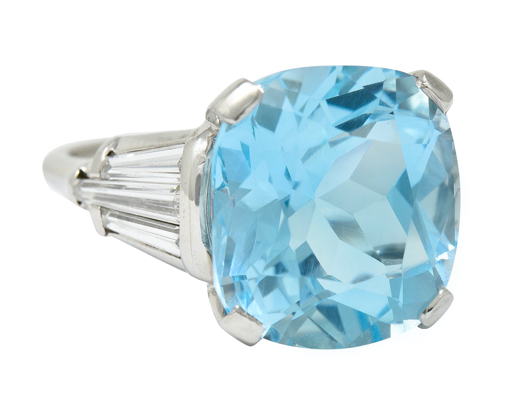 1950's Mid-Century 14.75 CTW Aquamarine Diamond Platinum Statement RingRing - Wilson's Estate Jewelry