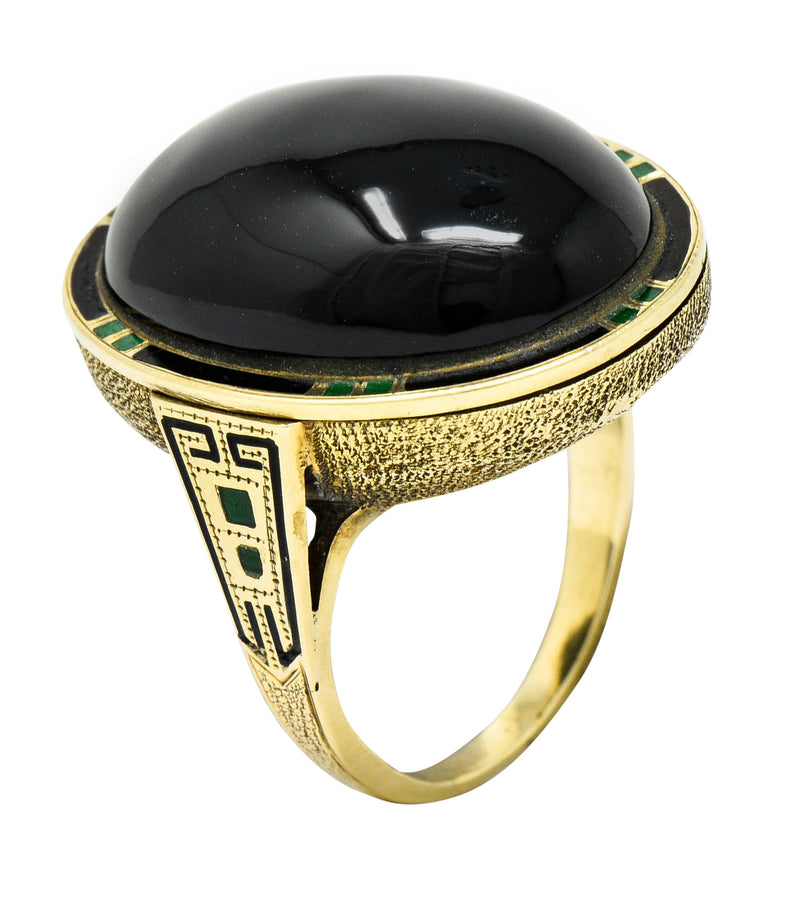 Art Deco Onyx Enamel 14 Karat Gold Cabochon Statement RingRing - Wilson's Estate Jewelry