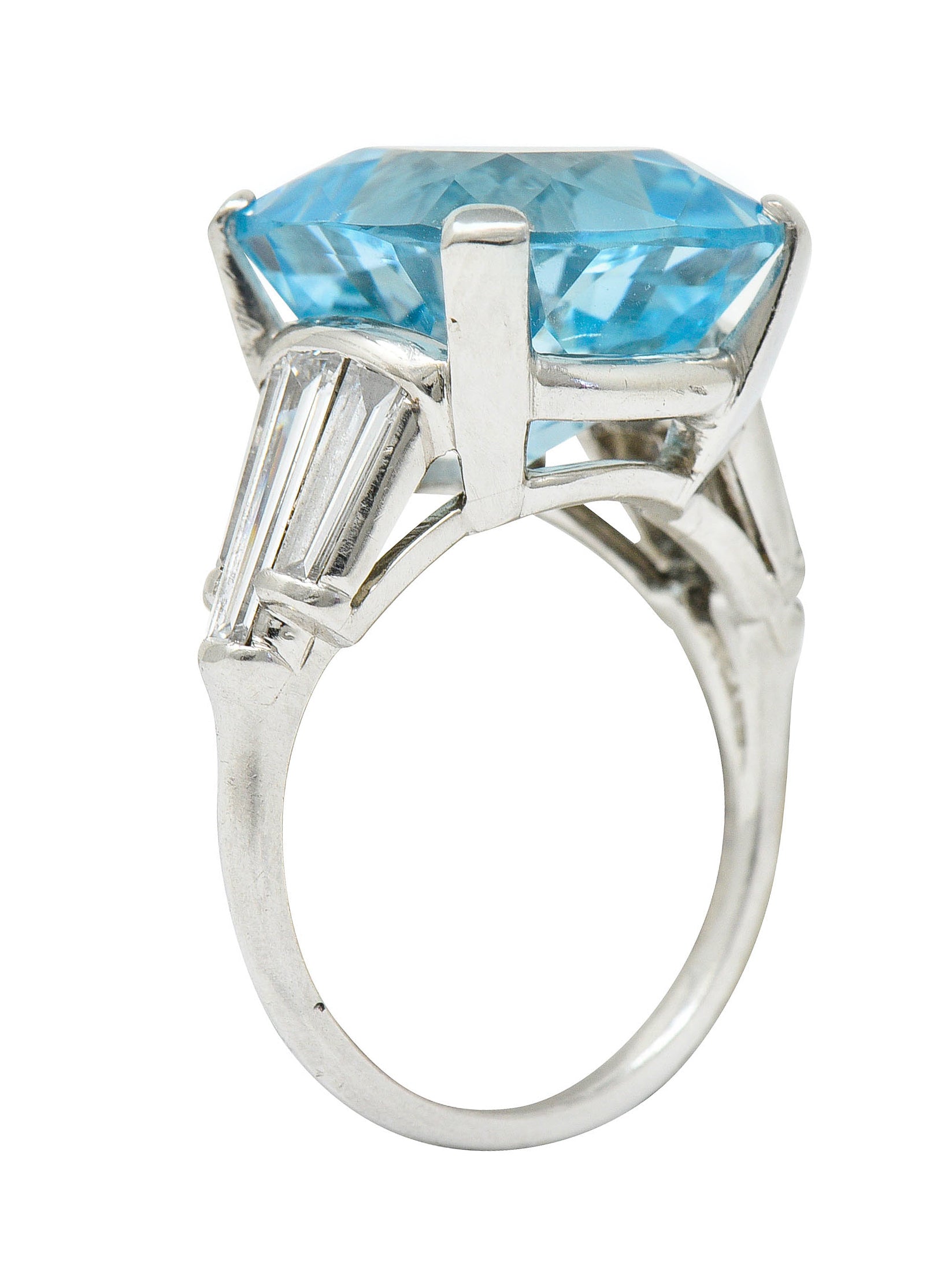 1950's Mid-Century 14.75 CTW Aquamarine Diamond Platinum Statement RingRing - Wilson's Estate Jewelry