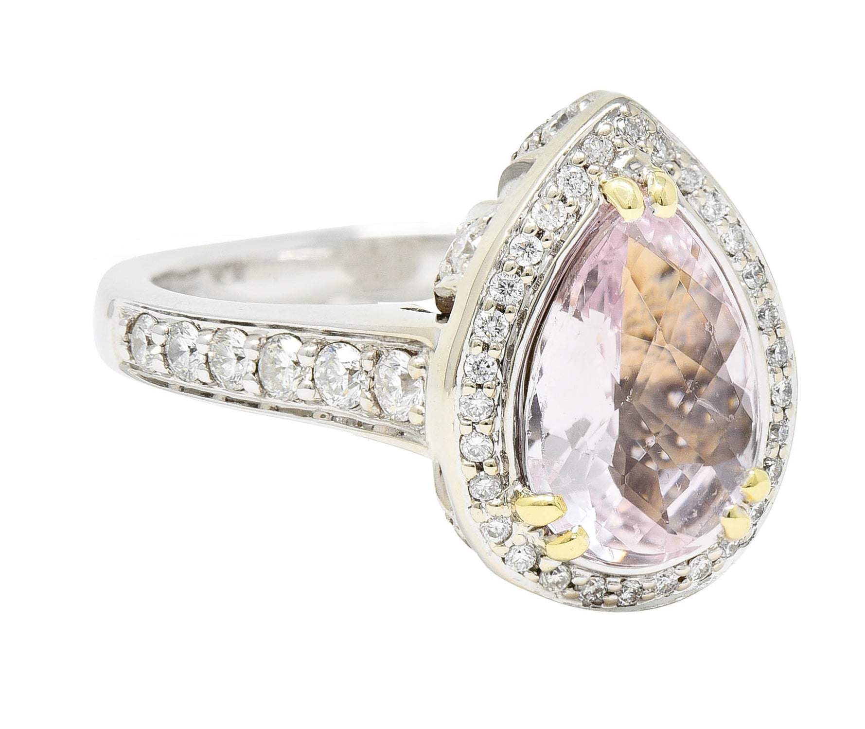 Charles Krypell Morganite 18 Karat Two-Tone Gold Pear Halo RingRing - Wilson's Estate Jewelry