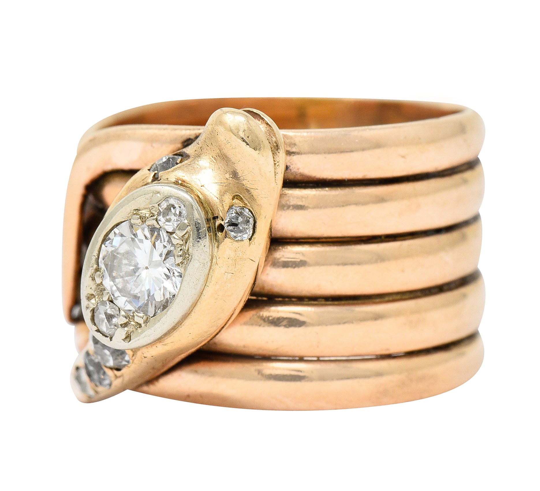 1920's Art Deco 0.67 CTW Diamond 14 Karat Two-Tone Gold Snake Ring Wilson's Estate Jewelry