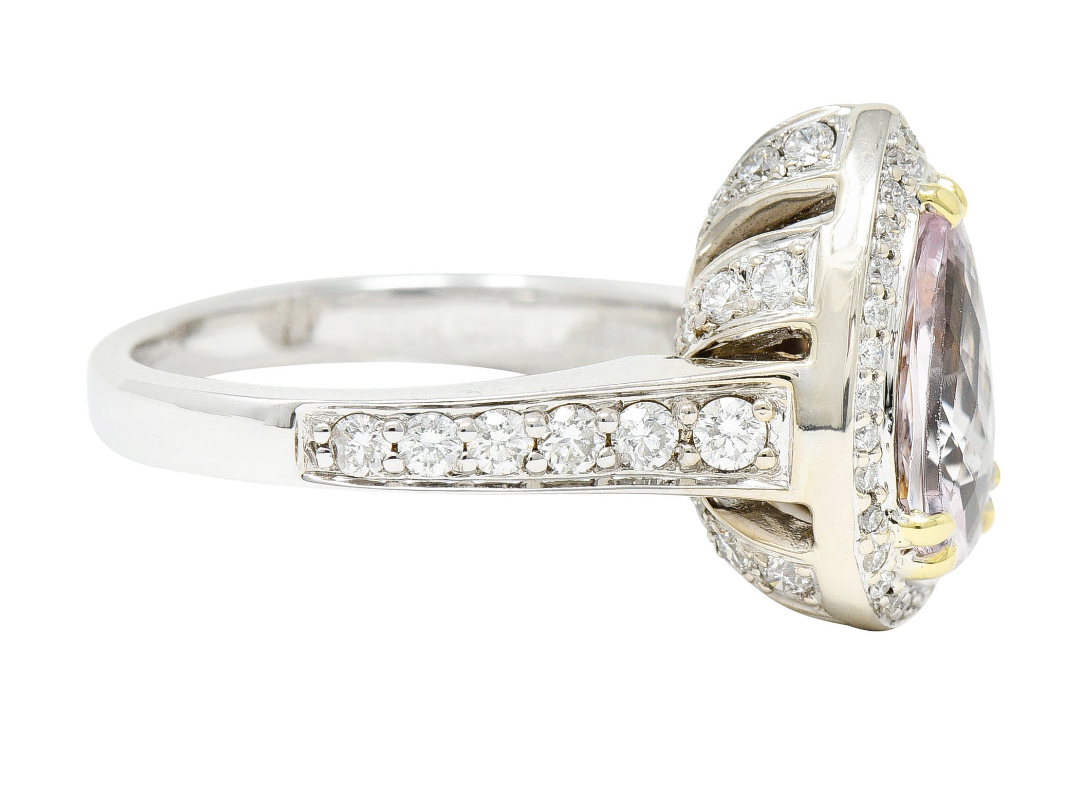 Charles Krypell Morganite 18 Karat Two-Tone Gold Pear Halo RingRing - Wilson's Estate Jewelry