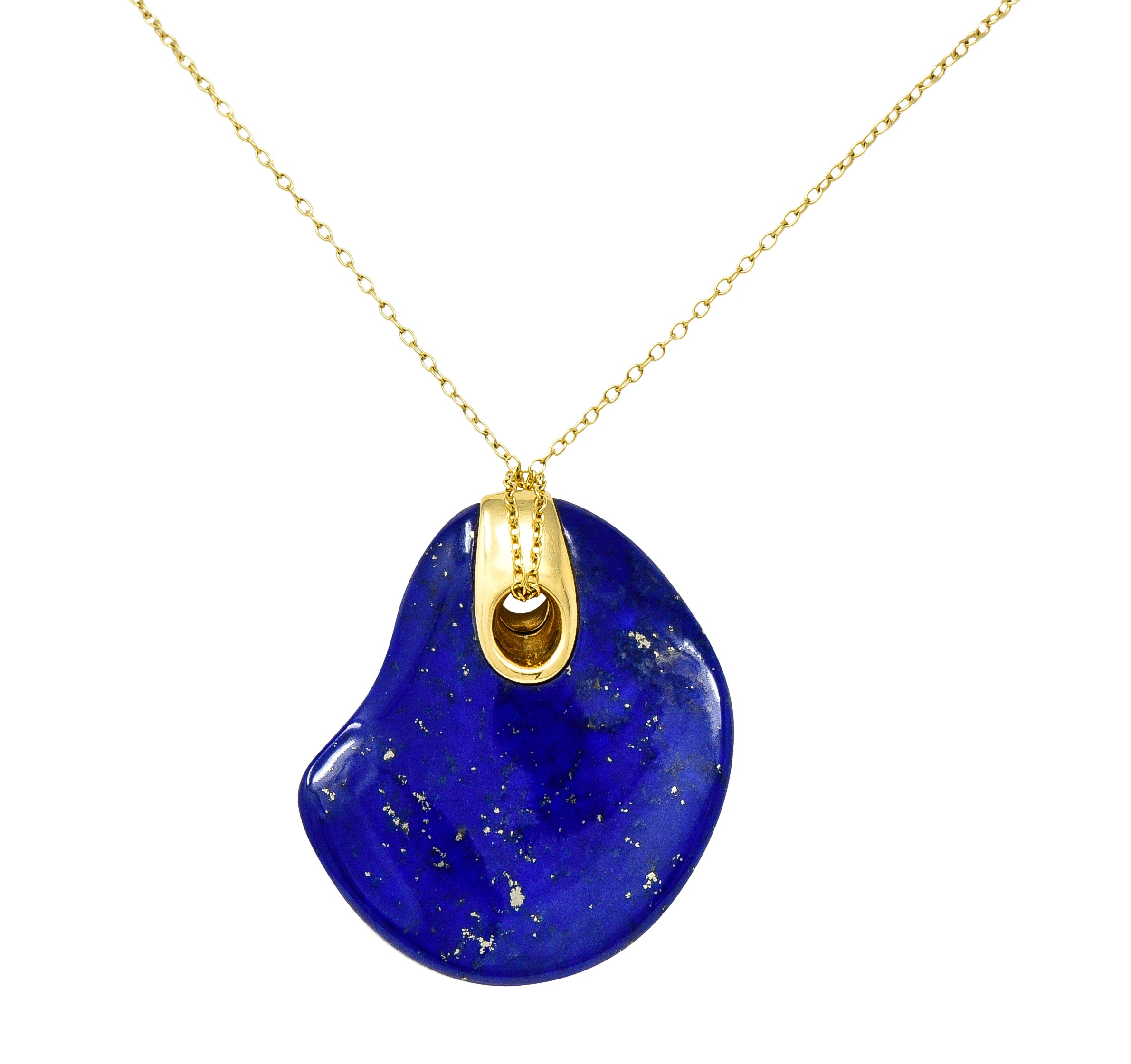 Elsa Peretti Tiffany & Co. Spain Vintage Lapis Lazuli 18 Karat Yellow Gold Touchstone Pendant Necklace Wilson's Estate Jewelry