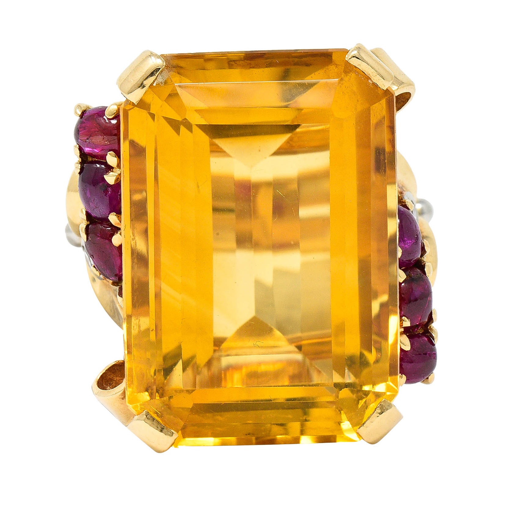 Retro Citrine Ruby Diamond 14 Karat Two-Tone Gold Statement RingRing - Wilson's Estate Jewelry