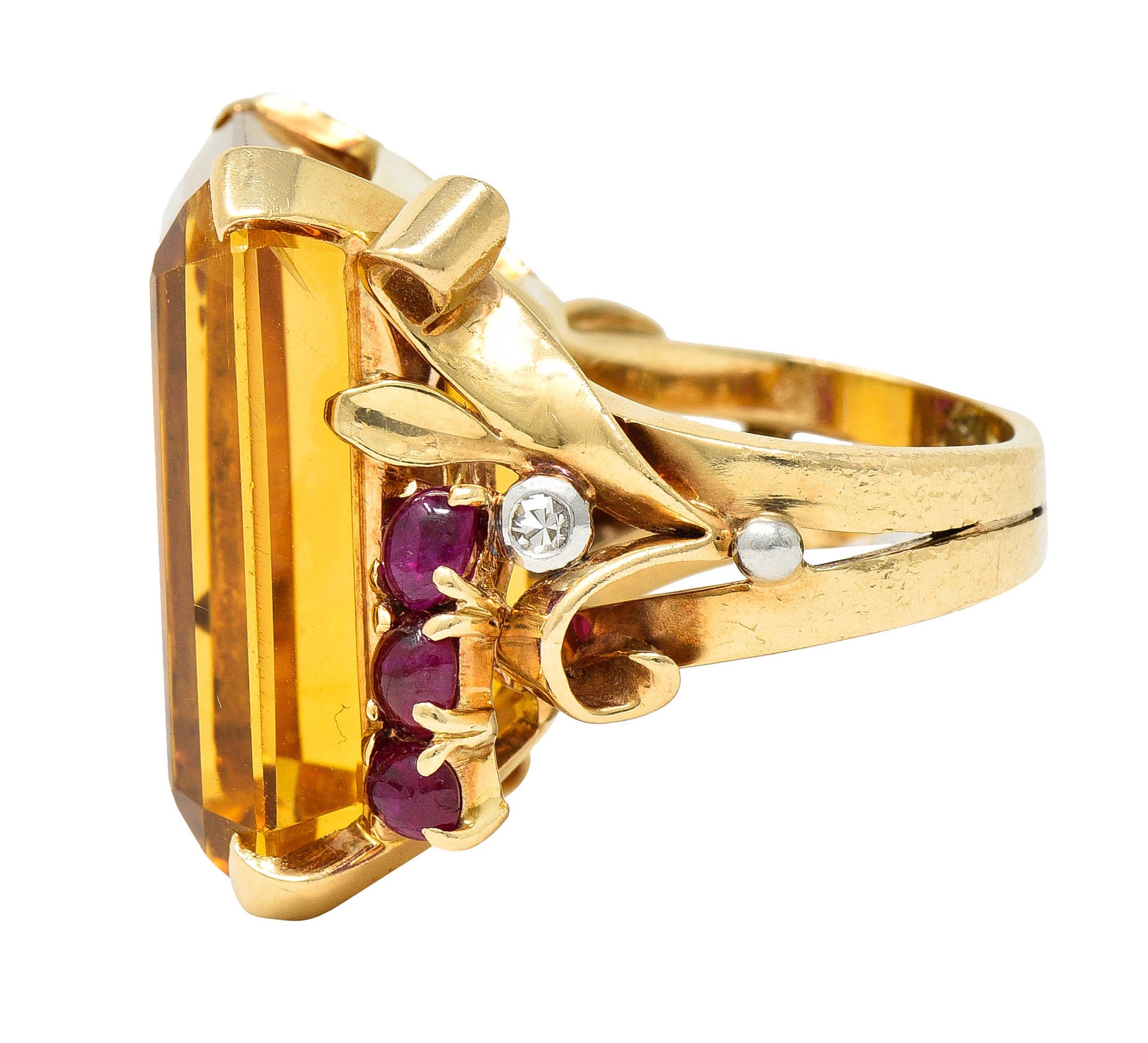 Retro Citrine Ruby Diamond 14 Karat Two-Tone Gold Statement RingRing - Wilson's Estate Jewelry