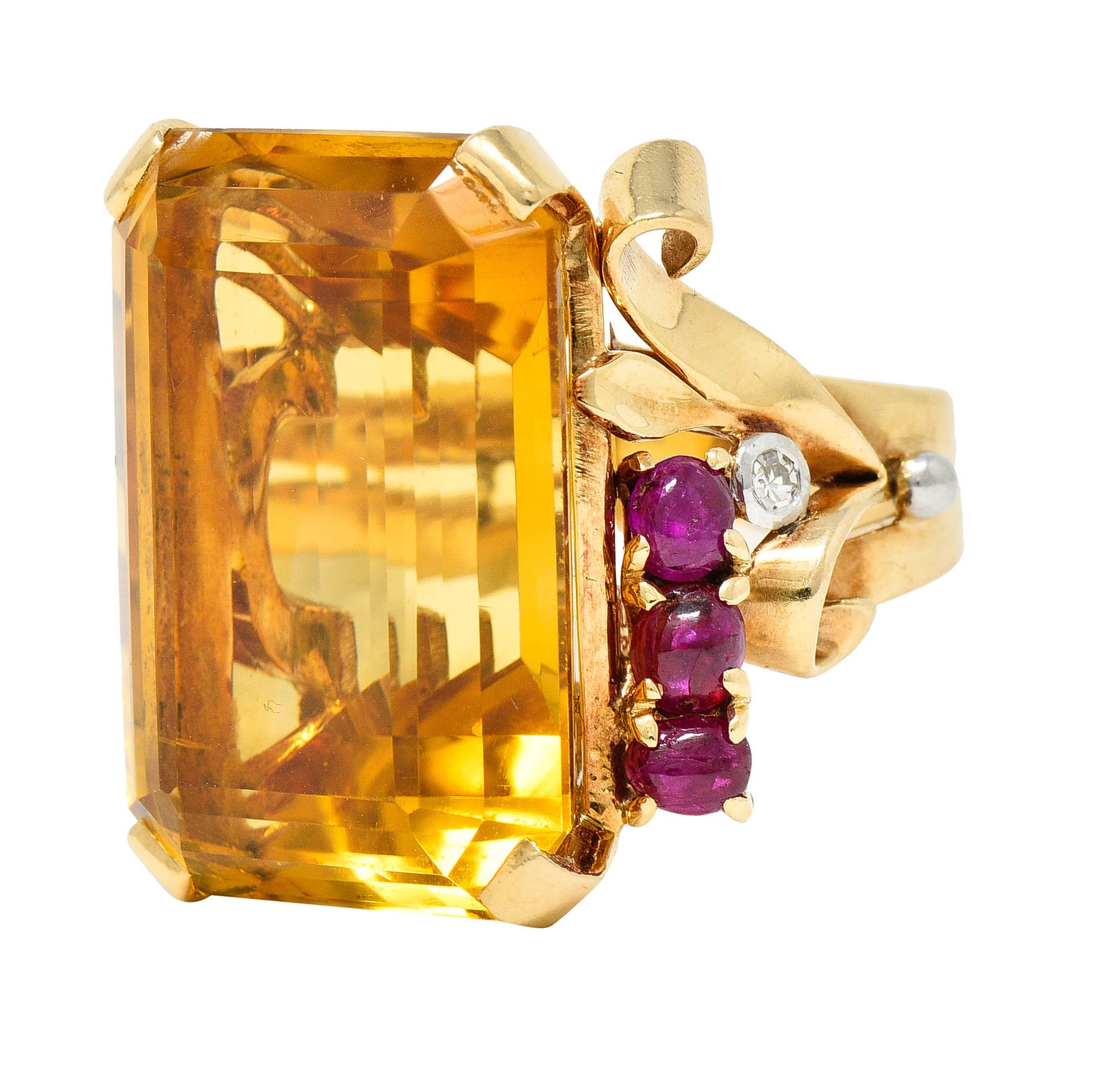 Retro Citrine Ruby Diamond 14 Karat Two-Tone Gold Statement RingRing - Wilson's Estate Jewelry