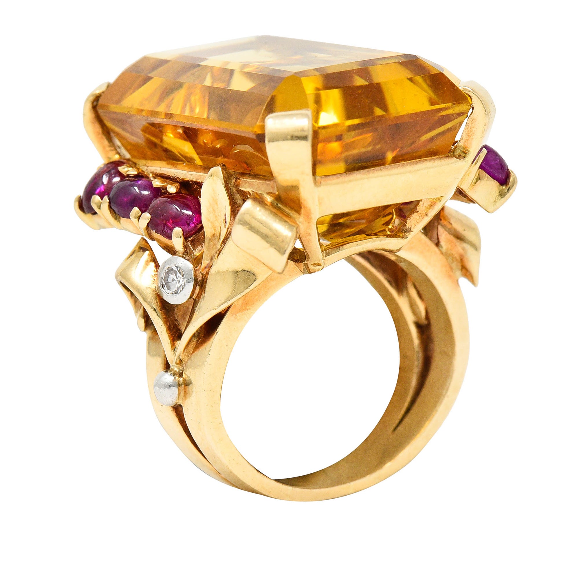 Retro Citrine Ruby Diamond 14 Karat Two-Tone Gold Statement RingRing - Wilson's Estate Jewelry