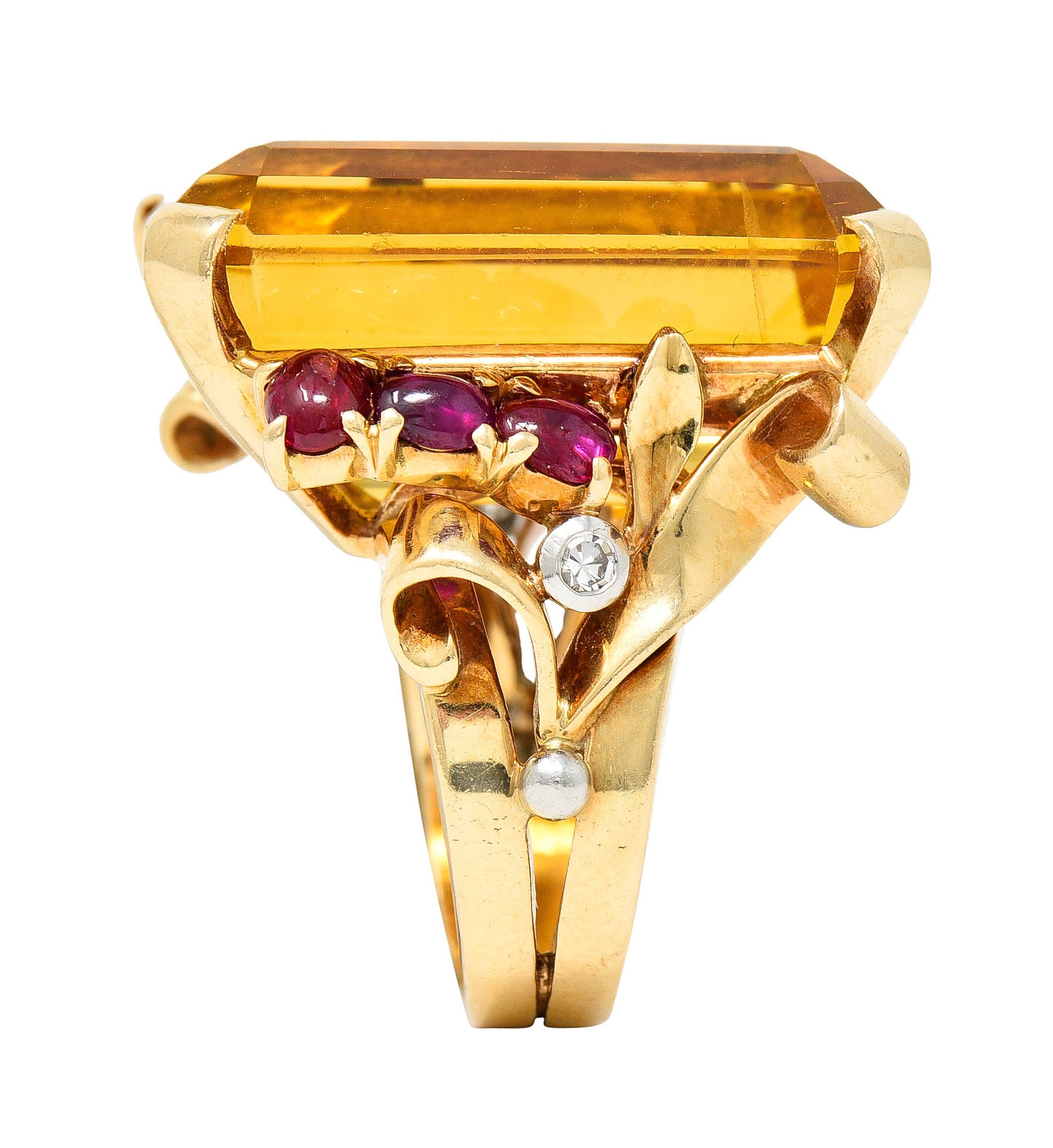 Retro Citrine Ruby Diamond 14 Karat Two-Tone Gold Statement RingRing - Wilson's Estate Jewelry