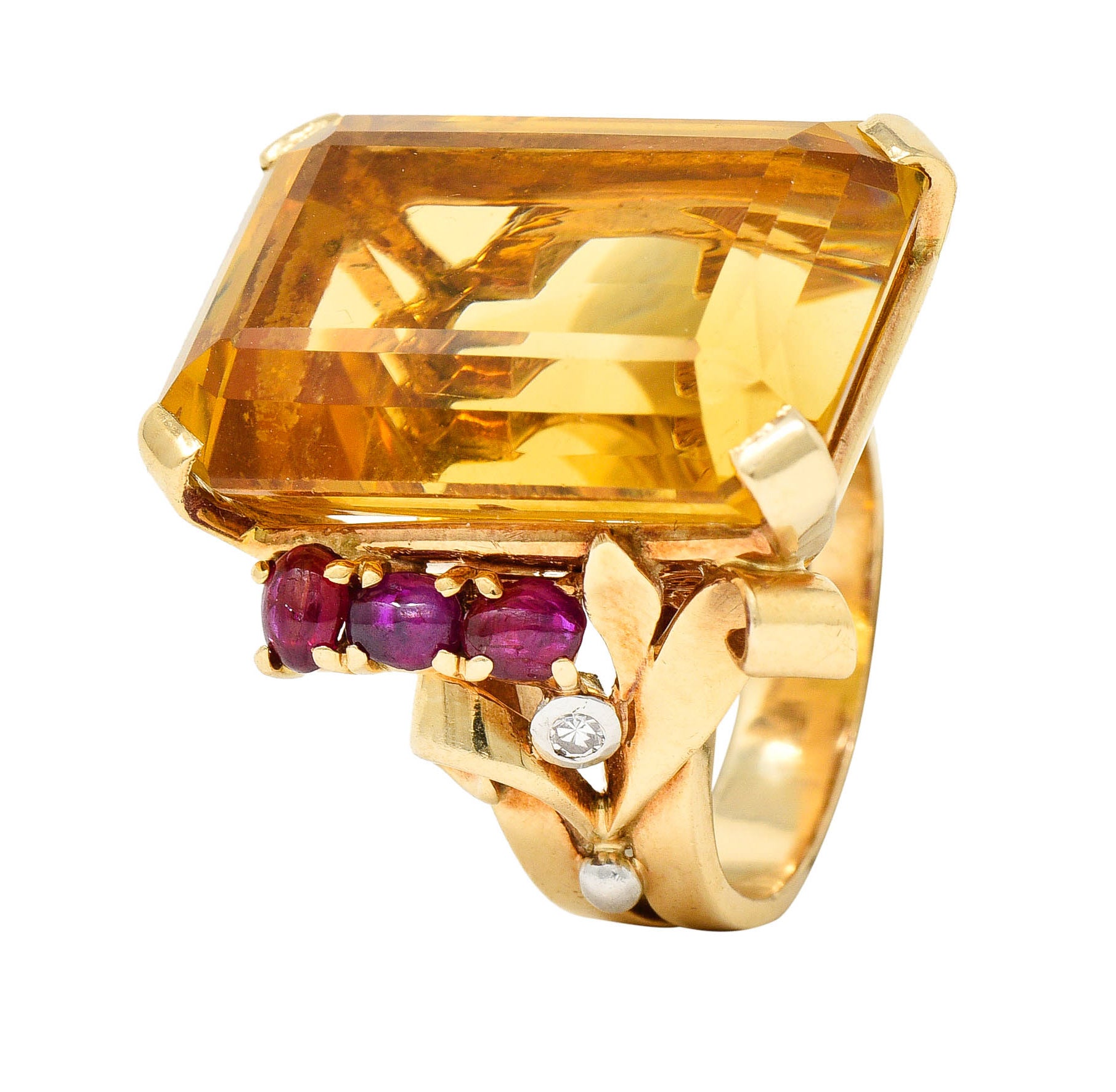 Retro Citrine Ruby Diamond 14 Karat Two-Tone Gold Statement RingRing - Wilson's Estate Jewelry