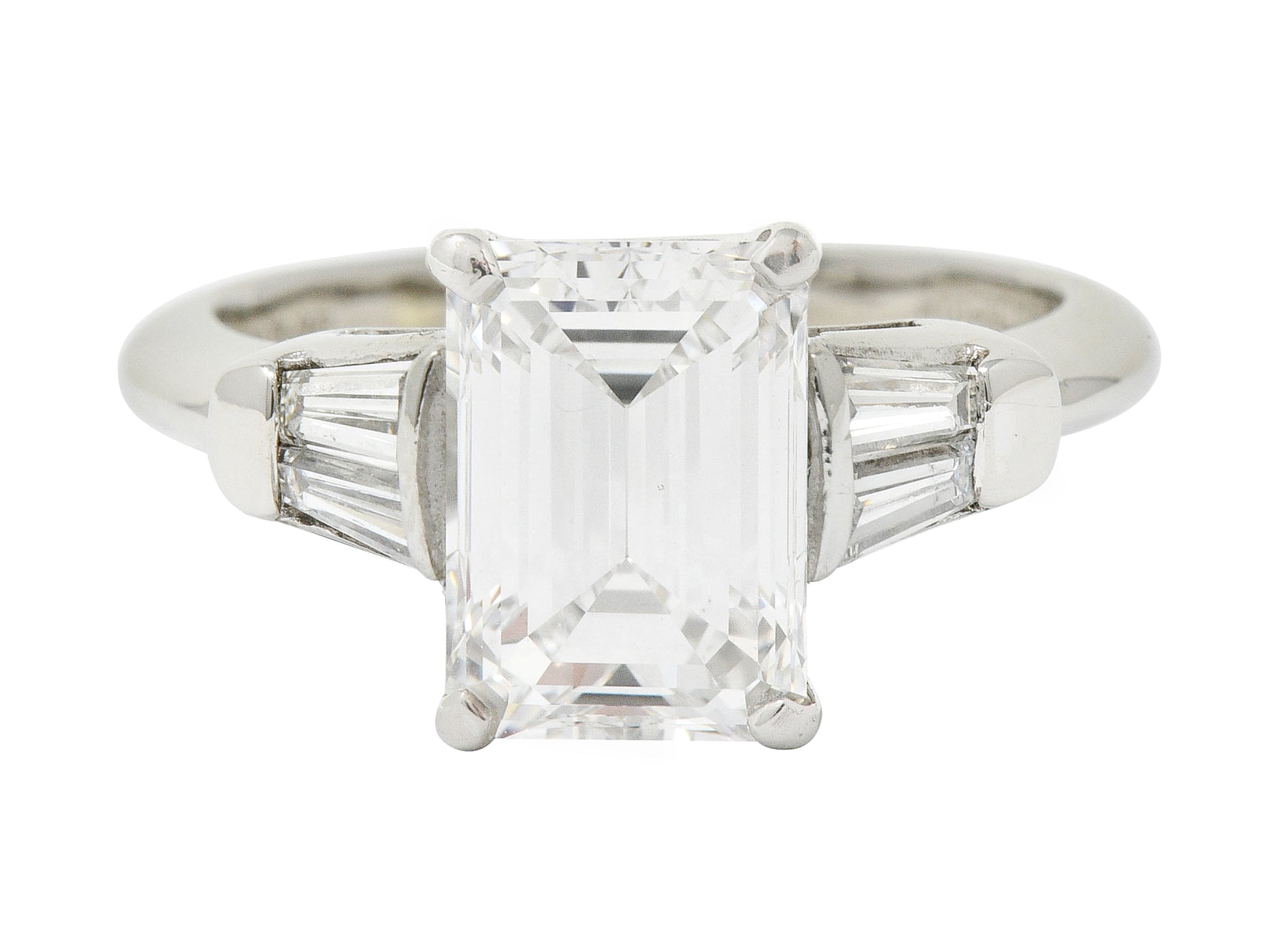 Retro 2.47 CTW Emerald Cut Diamond Platinum Engagement Ring GIARing - Wilson's Estate Jewelry