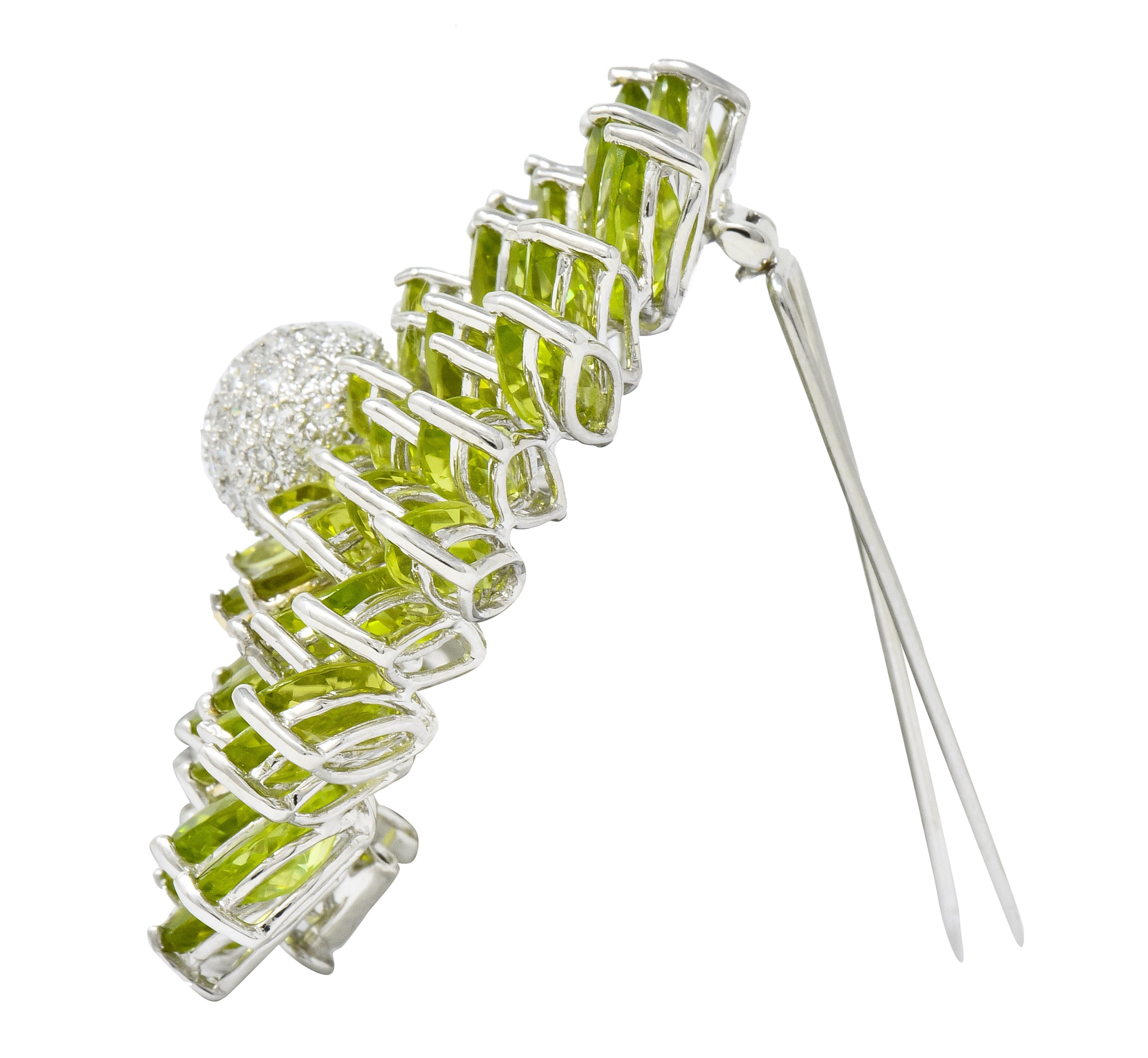 Contemporary Diamond Peridot 18 Karat White Gold Radiating Floral Brooch - Wilson's Estate Jewelry